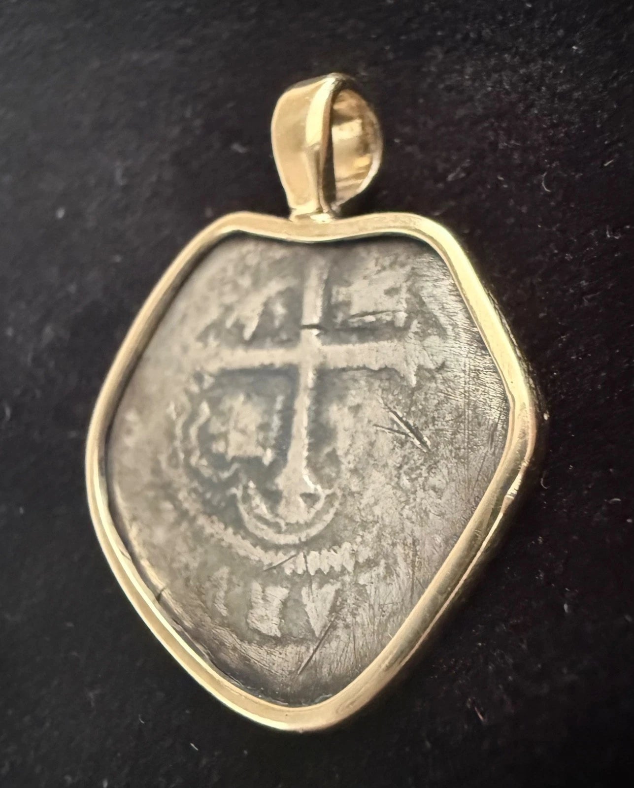 Mounted 1 REAL POTOSI Original Land Find Mounted 14k gold (ATOCHA ERA)