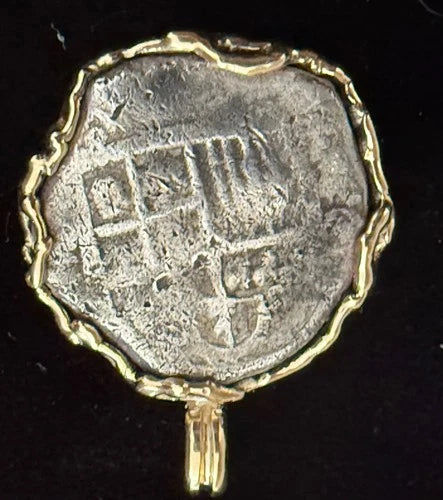 Mounted 1 REAL POTOSI Original Land Find Mounted 14k gold (ATOCHA ERA)