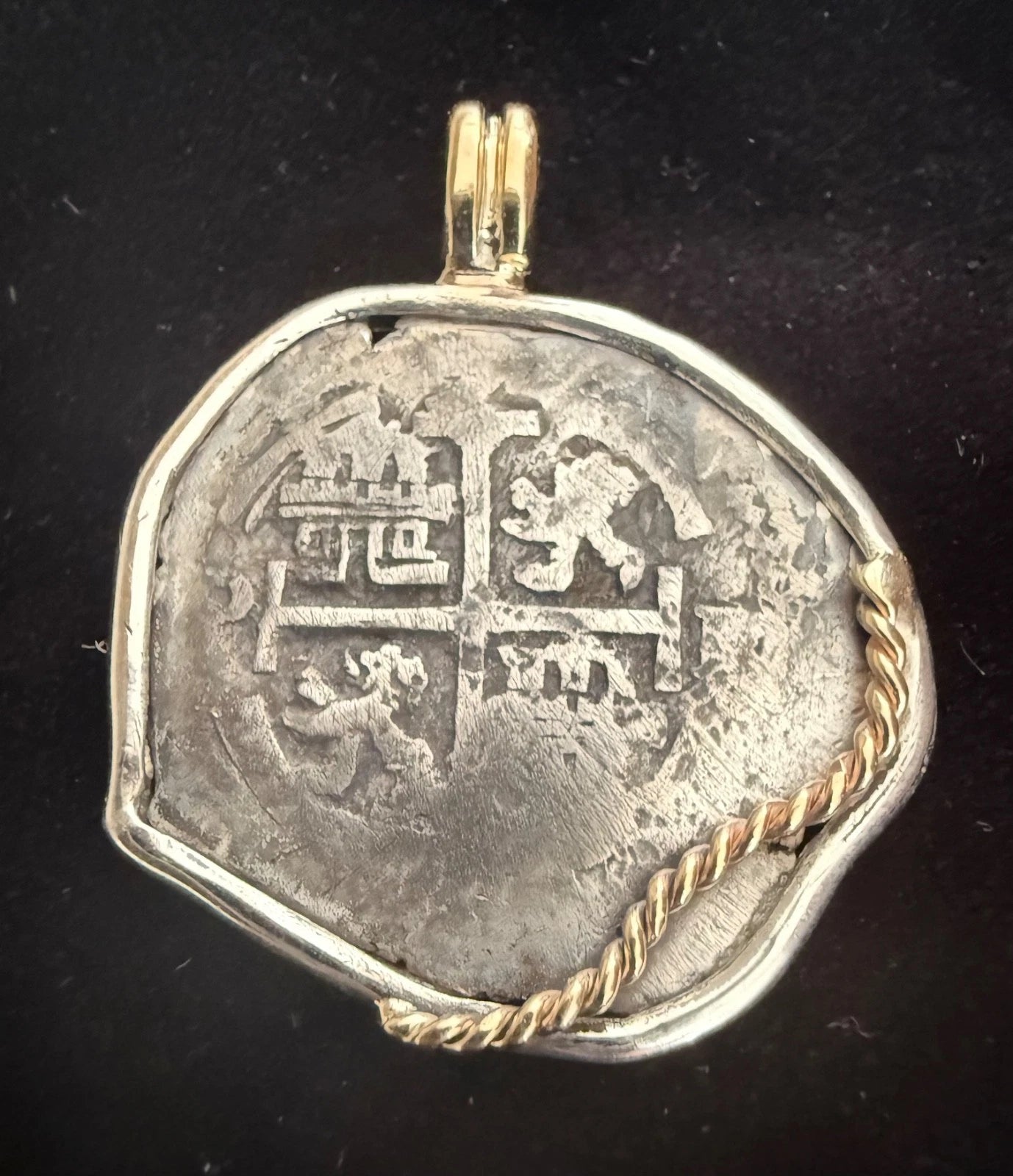 Mounted 2 REAL POTOSI Original Land Find Mounted 14k gold and Silver