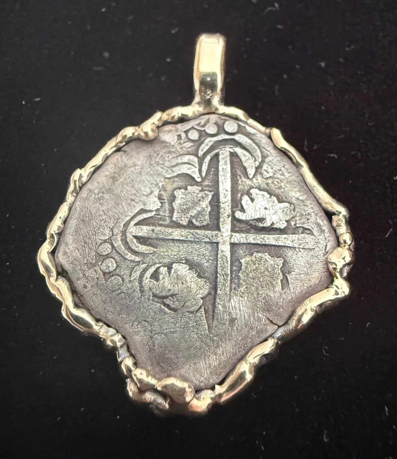 Mounted 2 REAL POTOSI Original Land Find Mounted 14k gold (ATOCHA ERA)