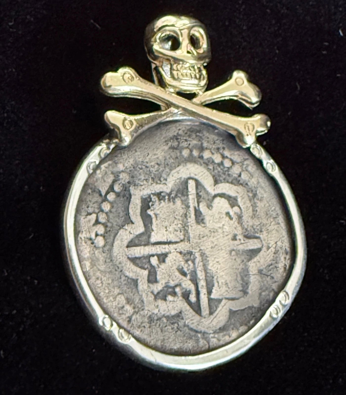 Mounted 1 REAL POTOSI Original Land Find Mounted 14k gold and Silver(ATOCHA ERA)