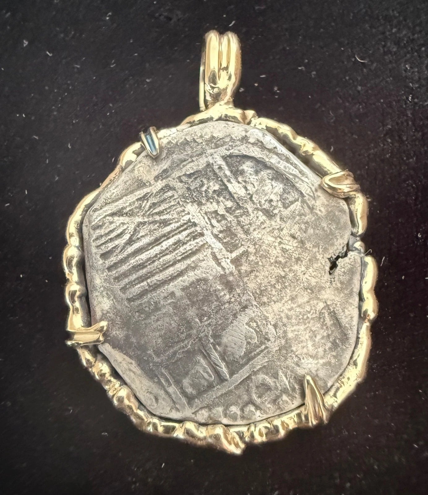 Mounted 2 REAL POTOSI Original Land Find Mounted 14k gold (ATOCHA ERA)