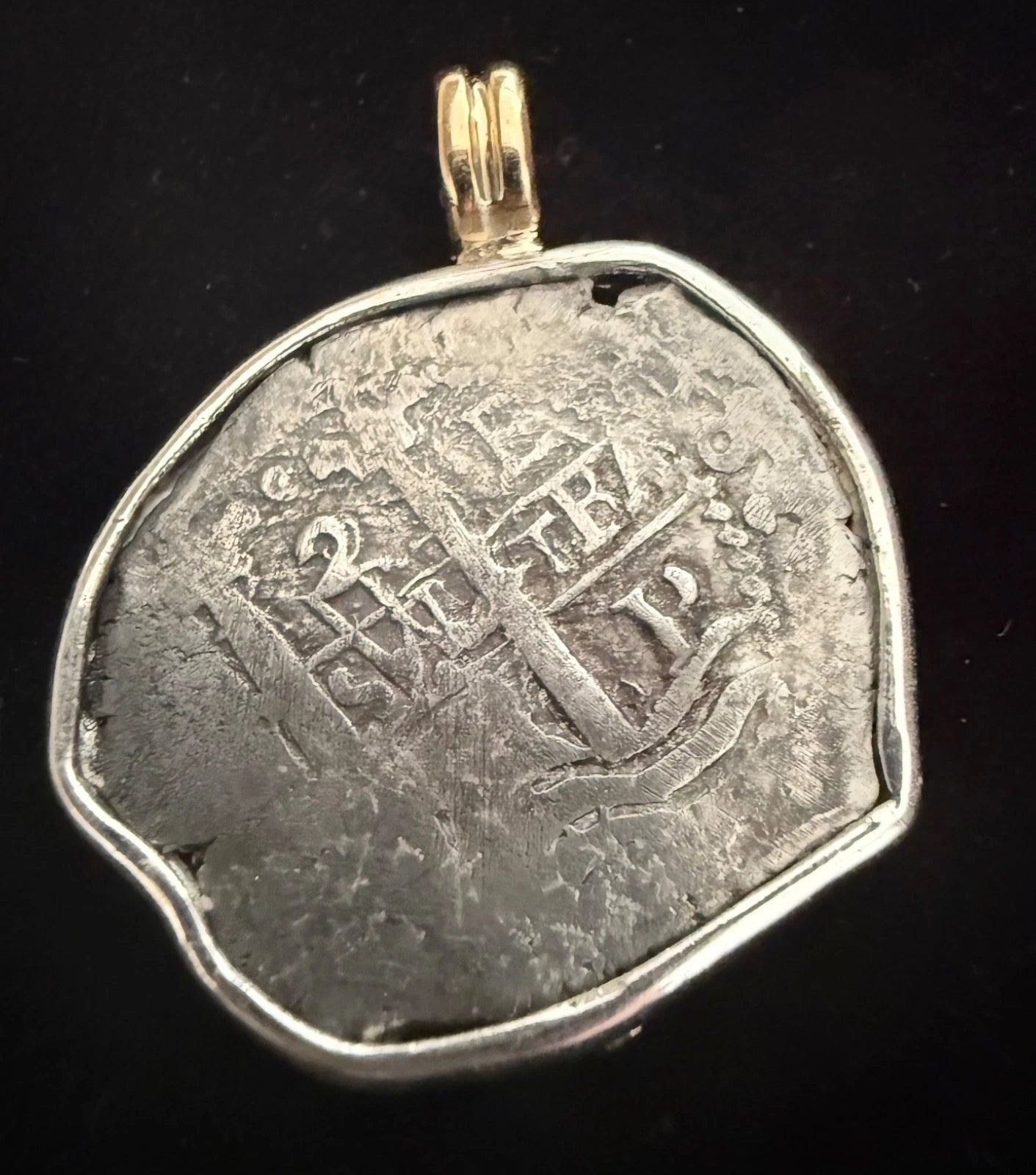 Mounted 2 REAL POTOSI Original Land Find Mounted 14k gold and Silver