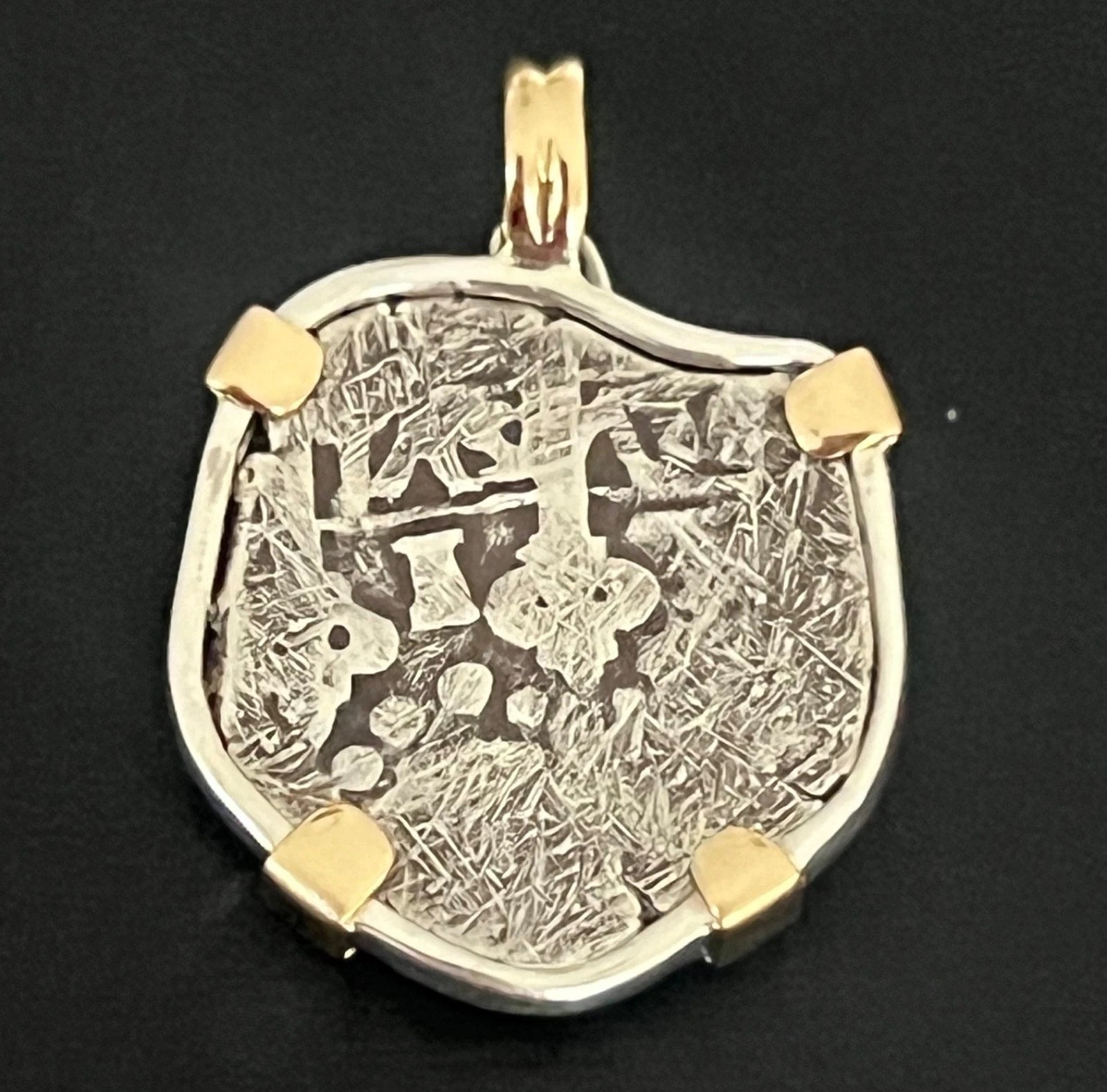 Mounted 1 REAL POTOSI Original Land Find Mounted 14k gold/ Silver