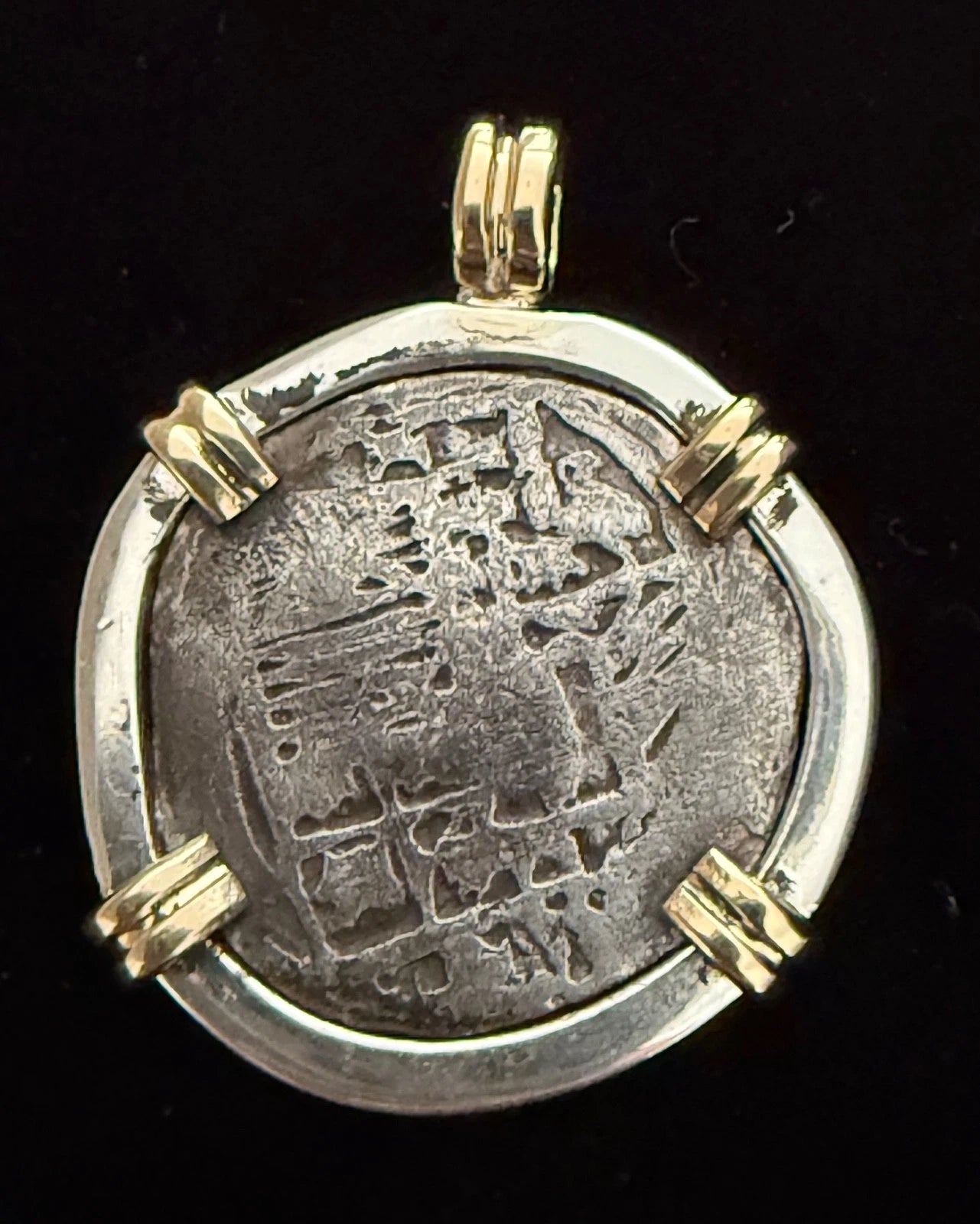 Mounted 1 REAL POTOSI Original Land Find Mounted 14k gold and Silver(ATOCHA ERA)