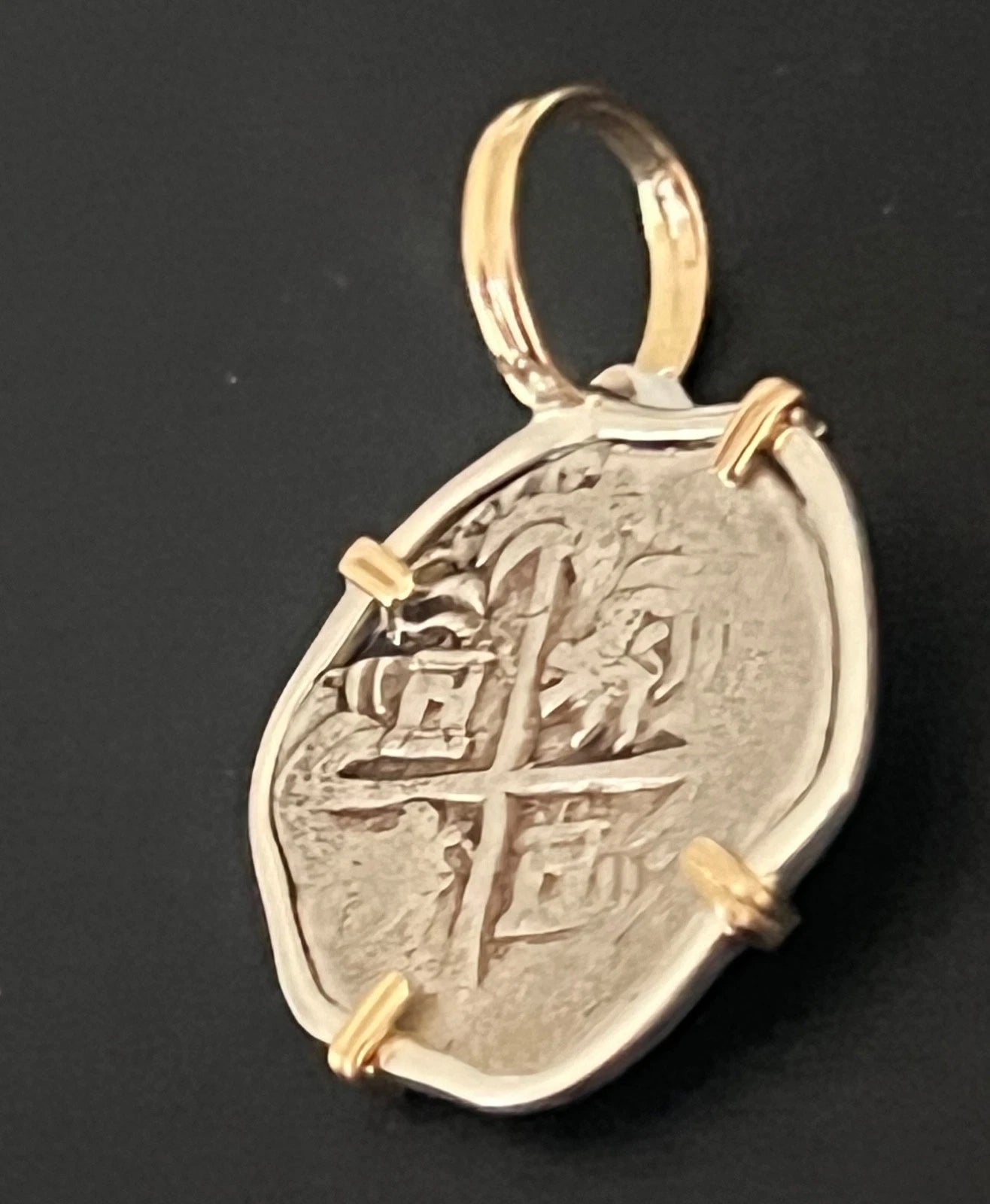 Mounted 1 REAL POTOSI Original Land Find Mounted 14k gold (ATOCHA ERA)