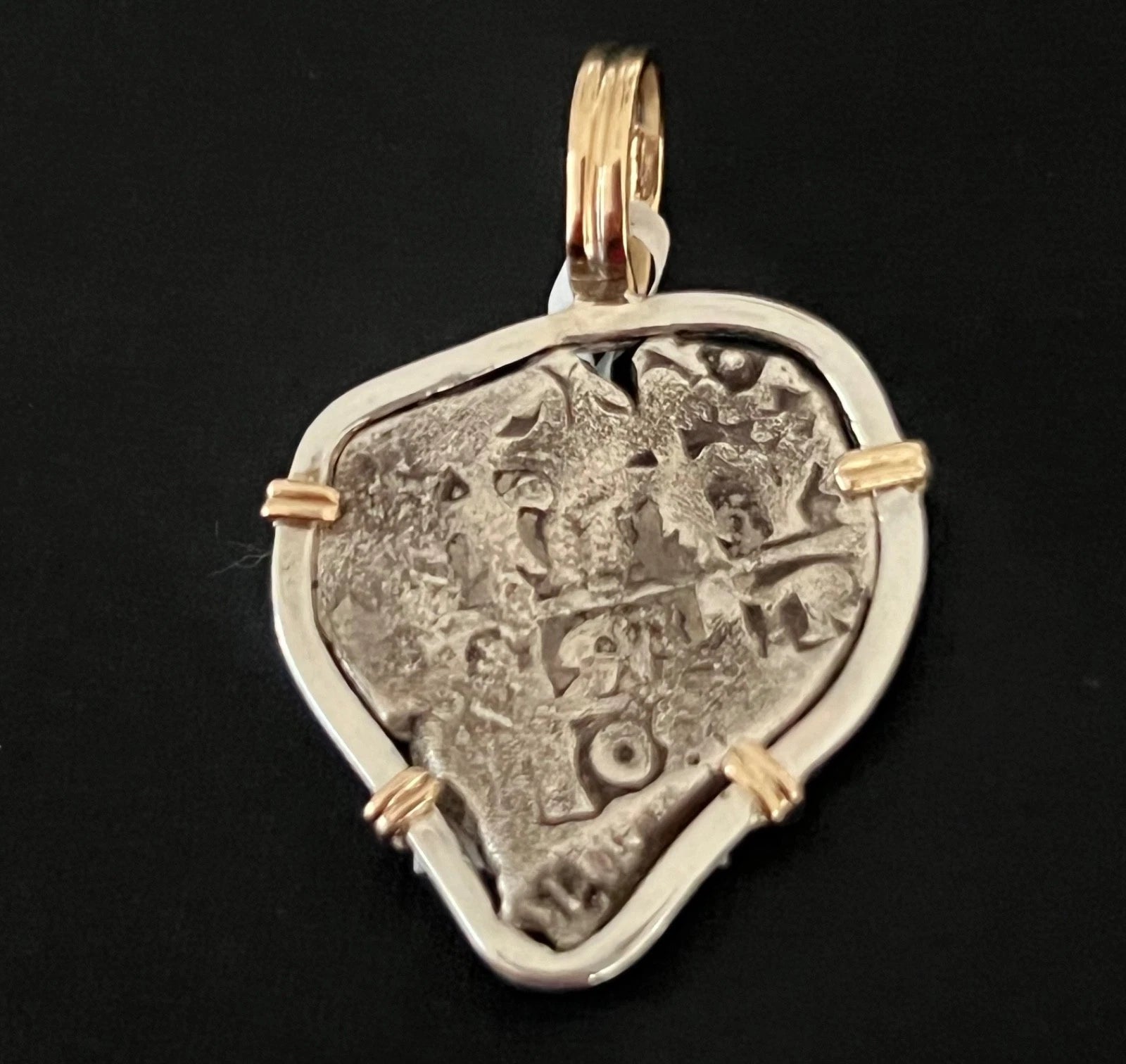 Mounted 1 REAL POTOSI Original Land Find Mount 14k/Silver