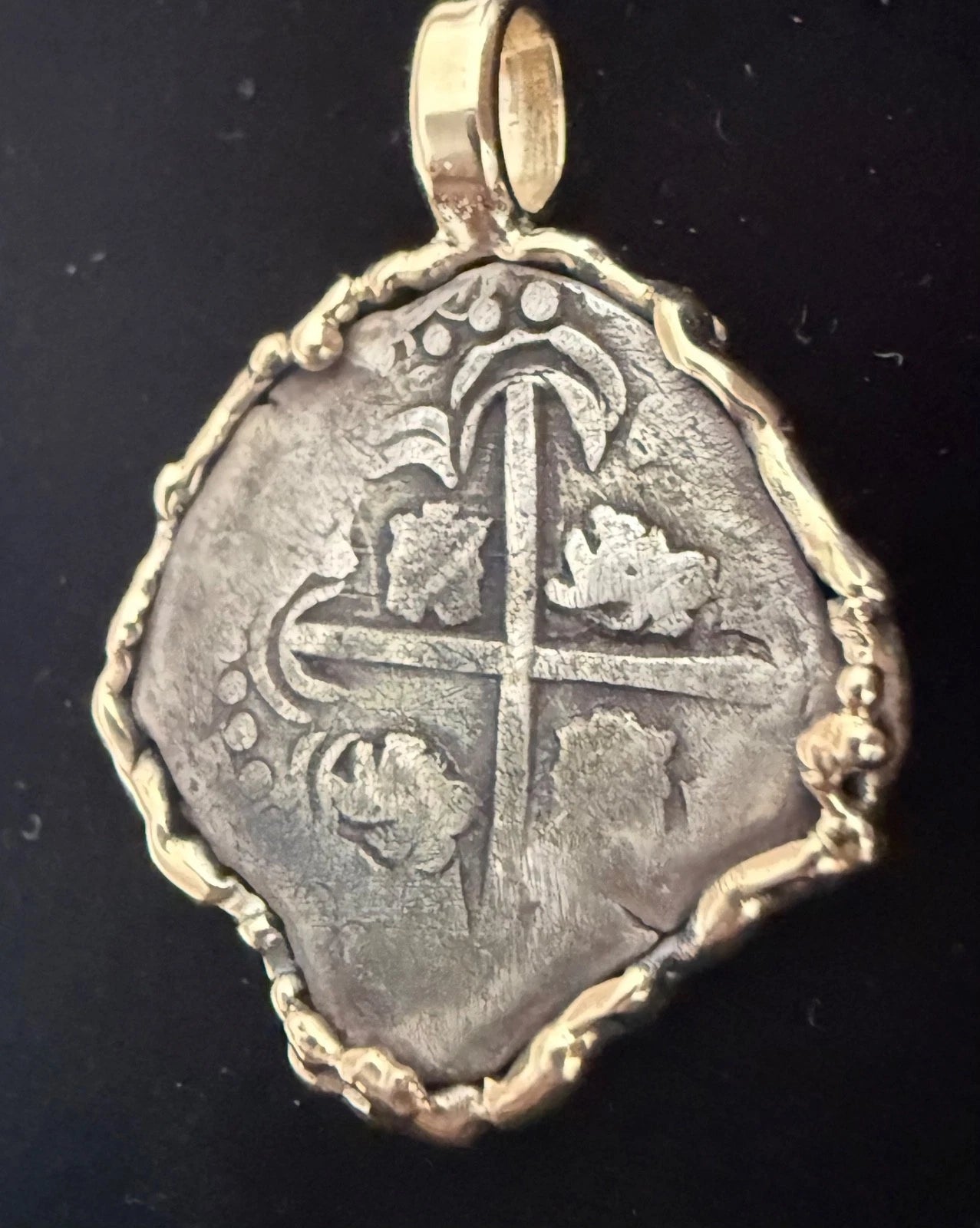 Mounted 2 REAL POTOSI Original Land Find Mounted 14k gold (ATOCHA ERA)