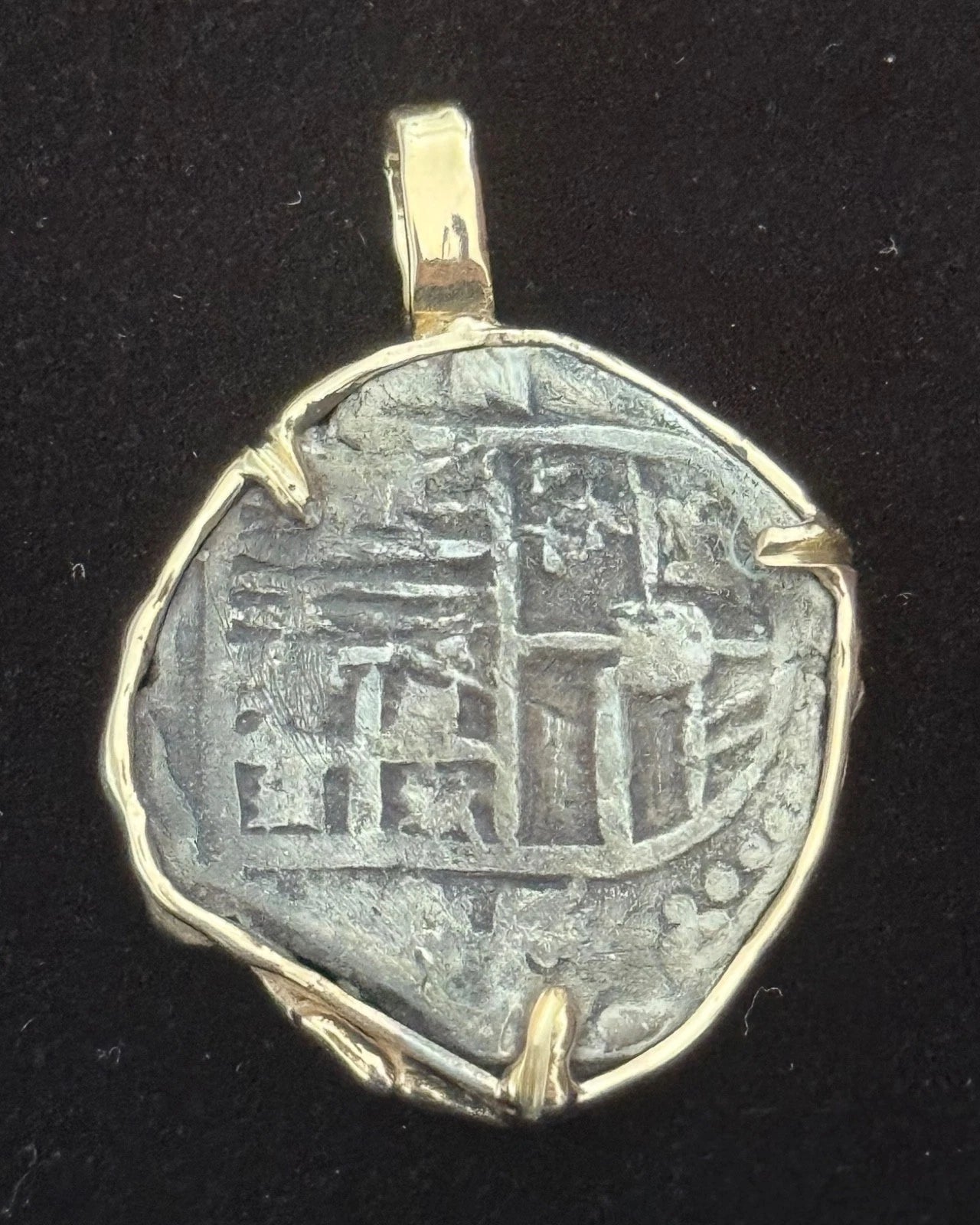 Mounted 2 REAL POTOSI Original Land Find Mounted 14k gold (ATOCHA ERA)