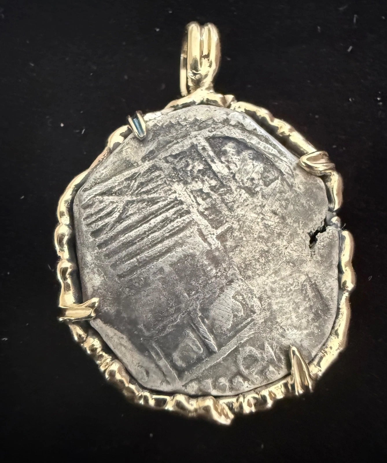 Mounted 2 REAL POTOSI Original Land Find Mounted 14k gold (ATOCHA ERA)