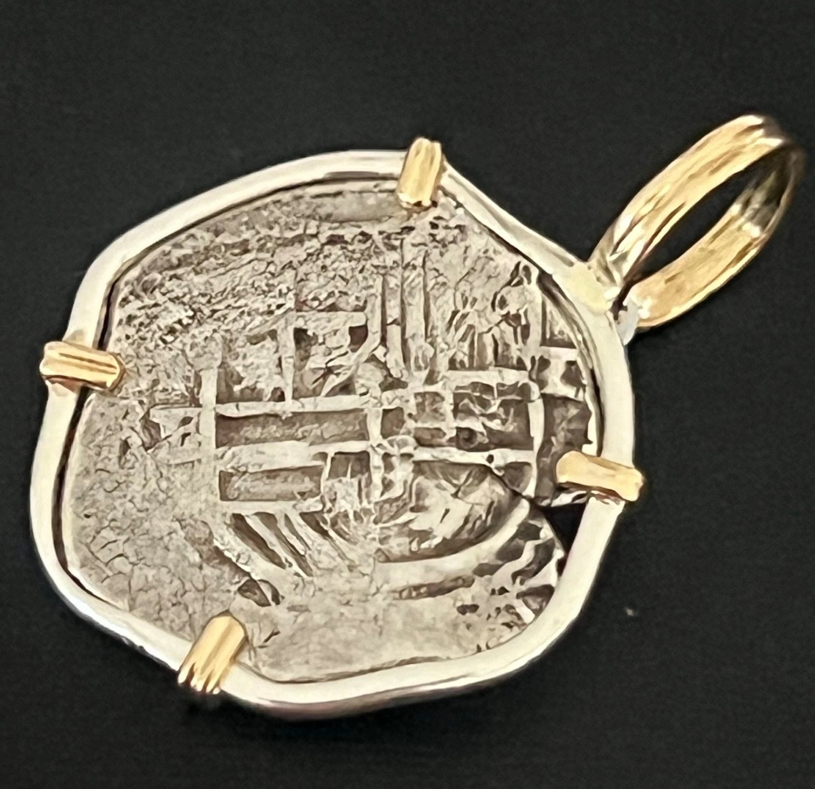 Mounted 1 REAL POTOSI Original Land Find Mounted 14k gold (ATOCHA ERA)