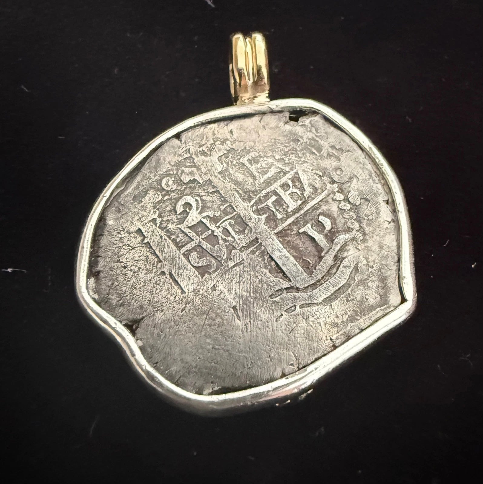 Mounted 2 REAL POTOSI Original Land Find Mounted 14k gold and Silver