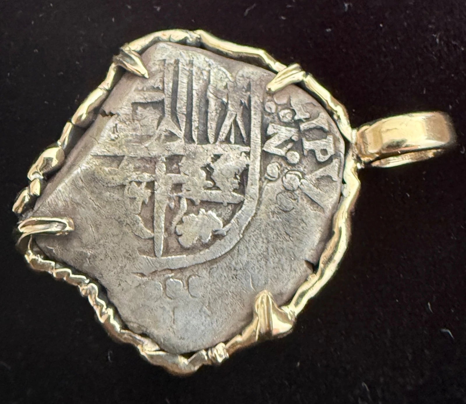 Mounted 2 REAL POTOSI Original Land Find Mounted 14k gold (ATOCHA ERA)