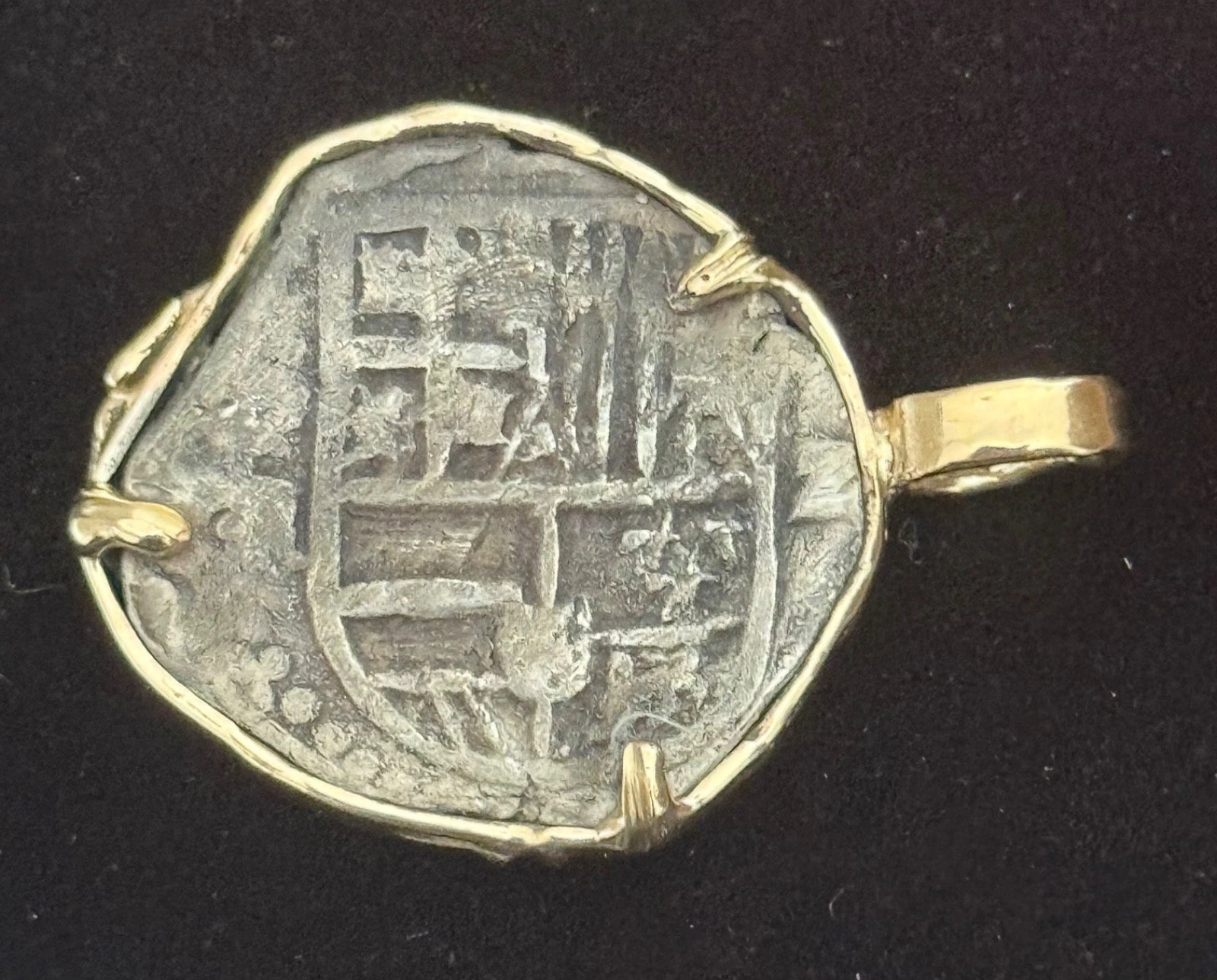 Mounted 2 REAL POTOSI Original Land Find Mounted 14k gold (ATOCHA ERA)