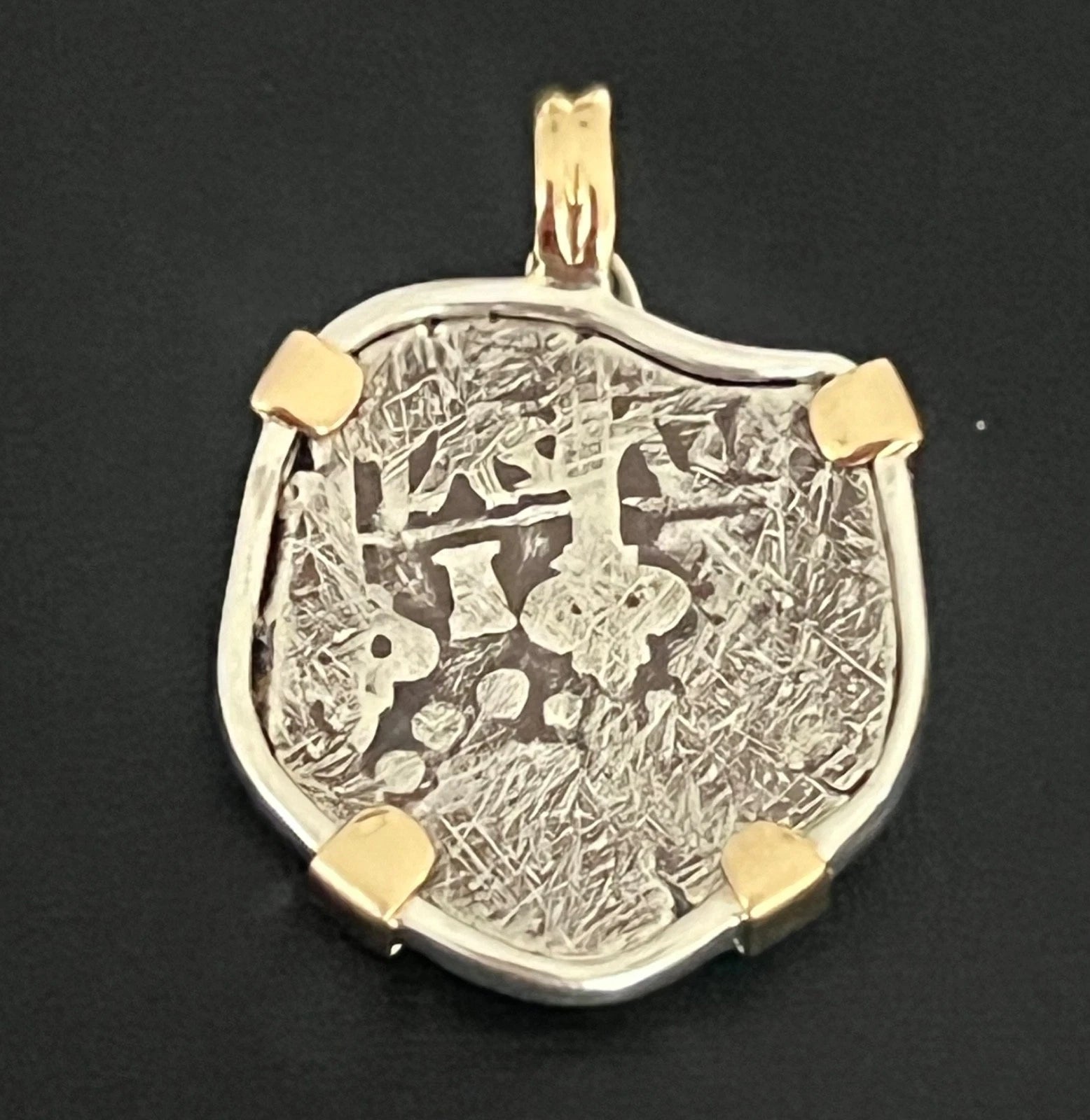 Mounted 1 REAL POTOSI Original Land Find Mounted 14k gold/ Silver