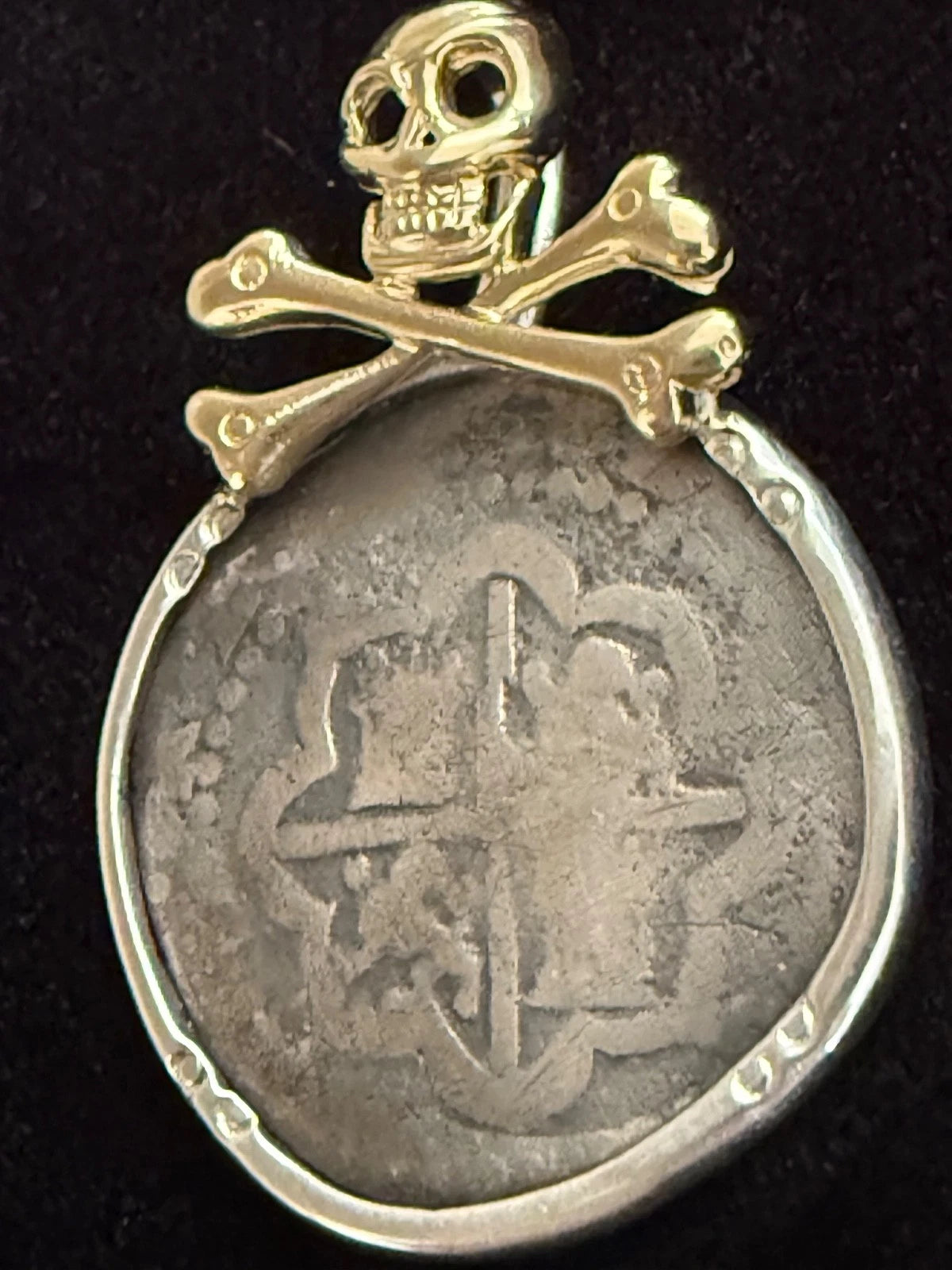 Mounted 1 REAL POTOSI Original Land Find Mounted 14k gold and Silver(ATOCHA ERA)