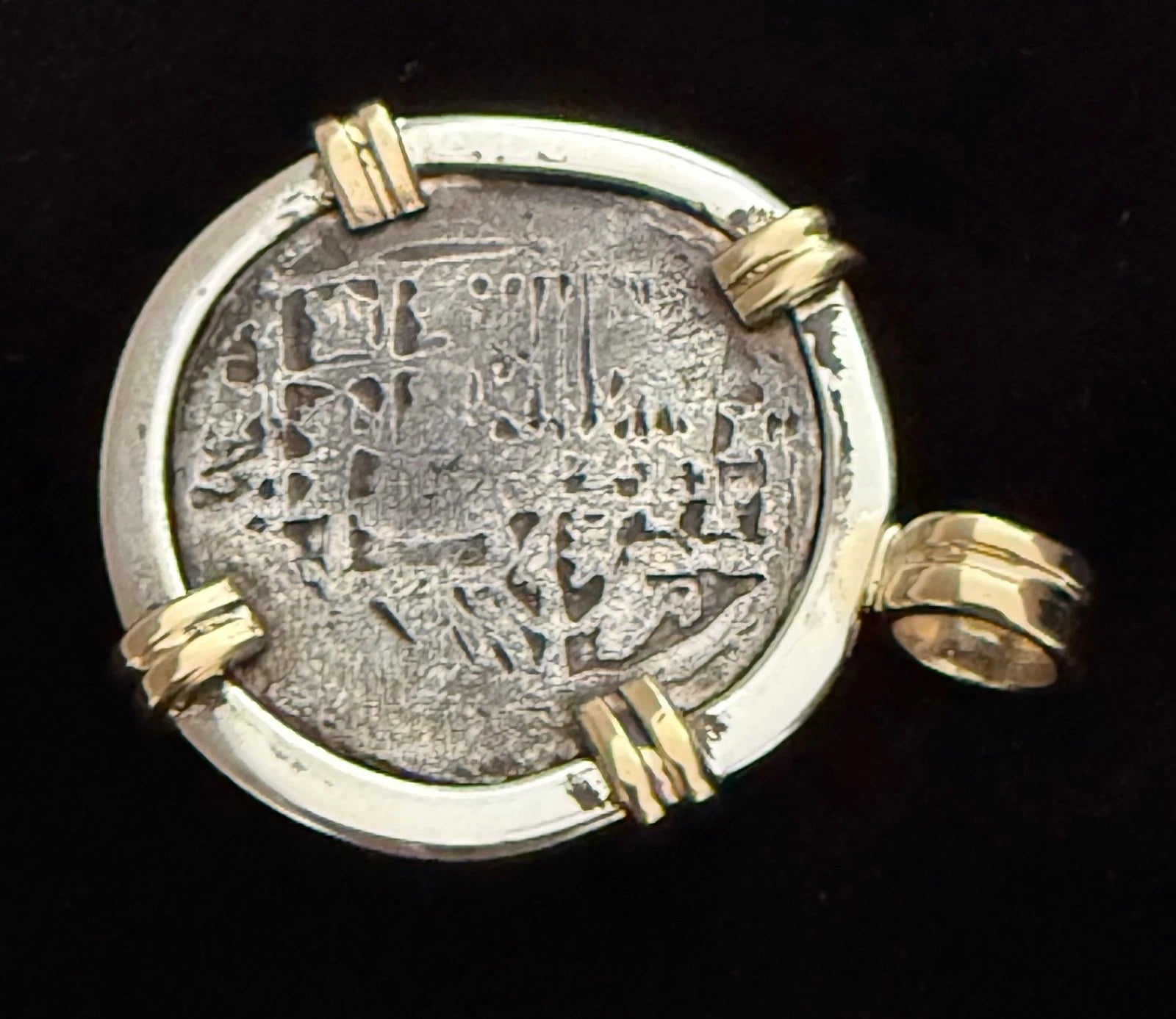 Mounted 1 REAL POTOSI Original Land Find Mounted 14k gold and Silver(ATOCHA ERA)