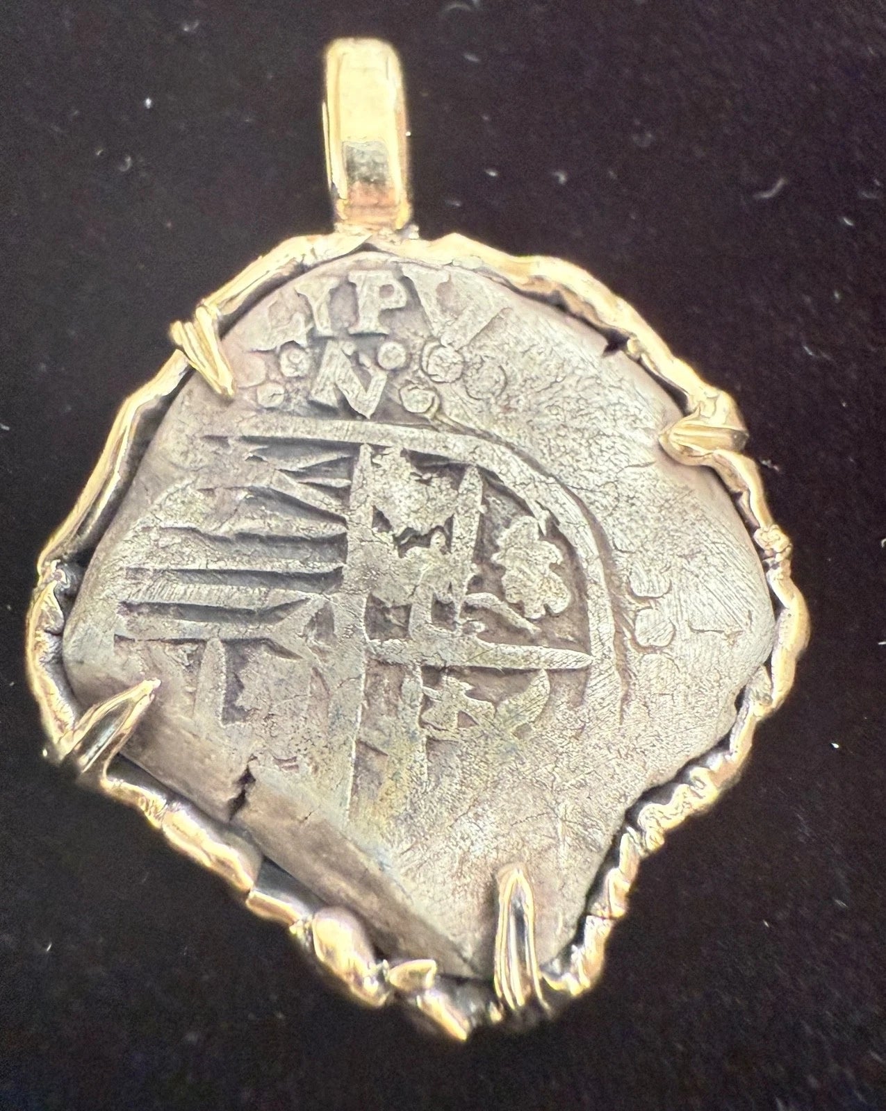 Mounted 2 REAL POTOSI Original Land Find Mounted 14k gold (ATOCHA ERA)