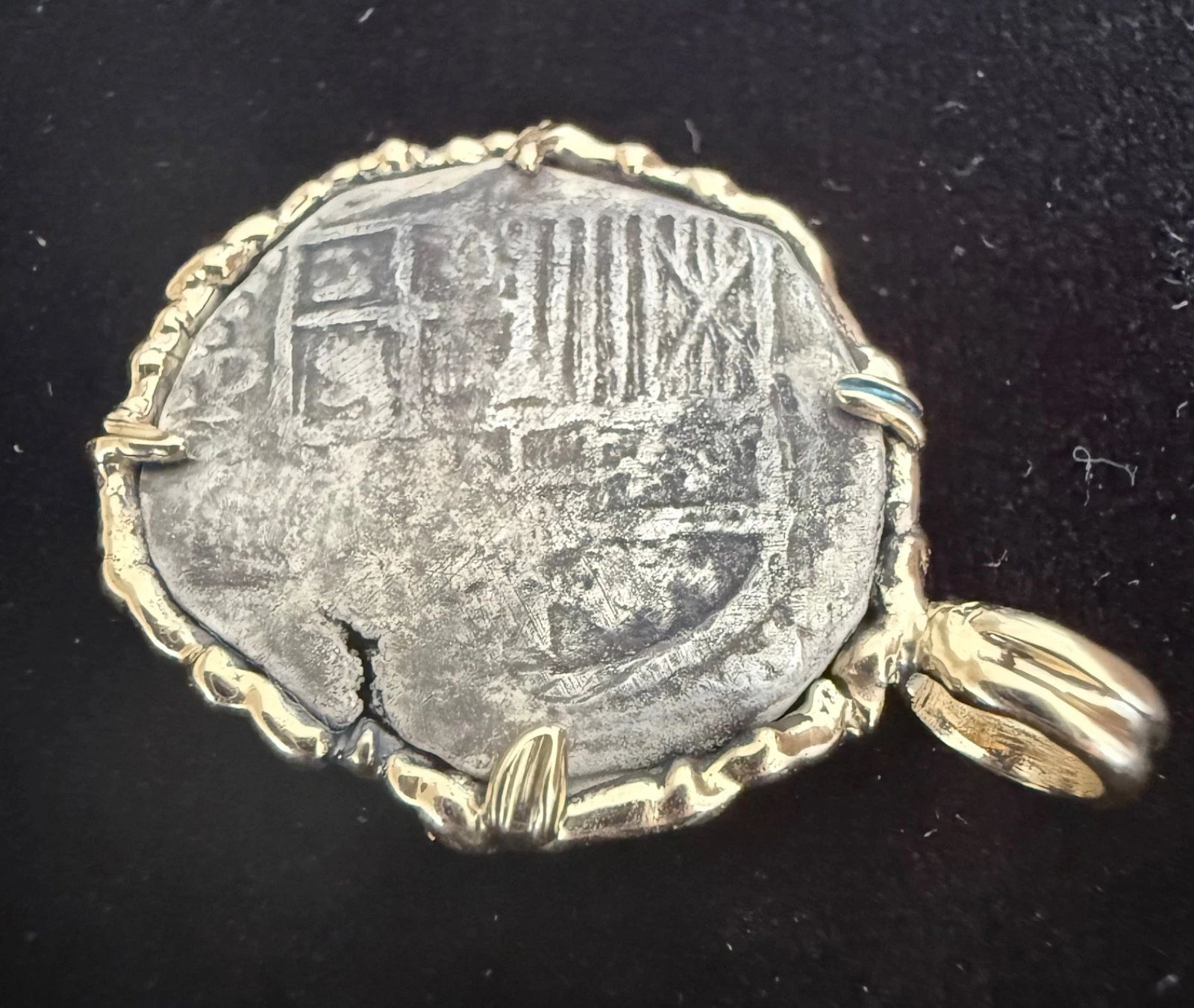 Mounted 2 REAL POTOSI Original Land Find Mounted 14k gold (ATOCHA ERA)