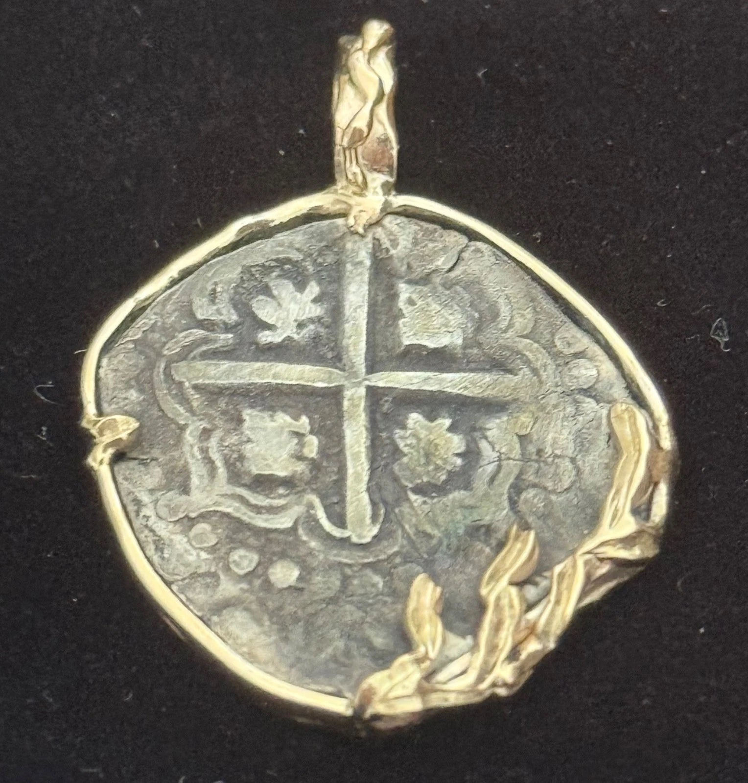 Mounted 2 REAL POTOSI Original Land Find Mounted 14k gold (ATOCHA ERA)