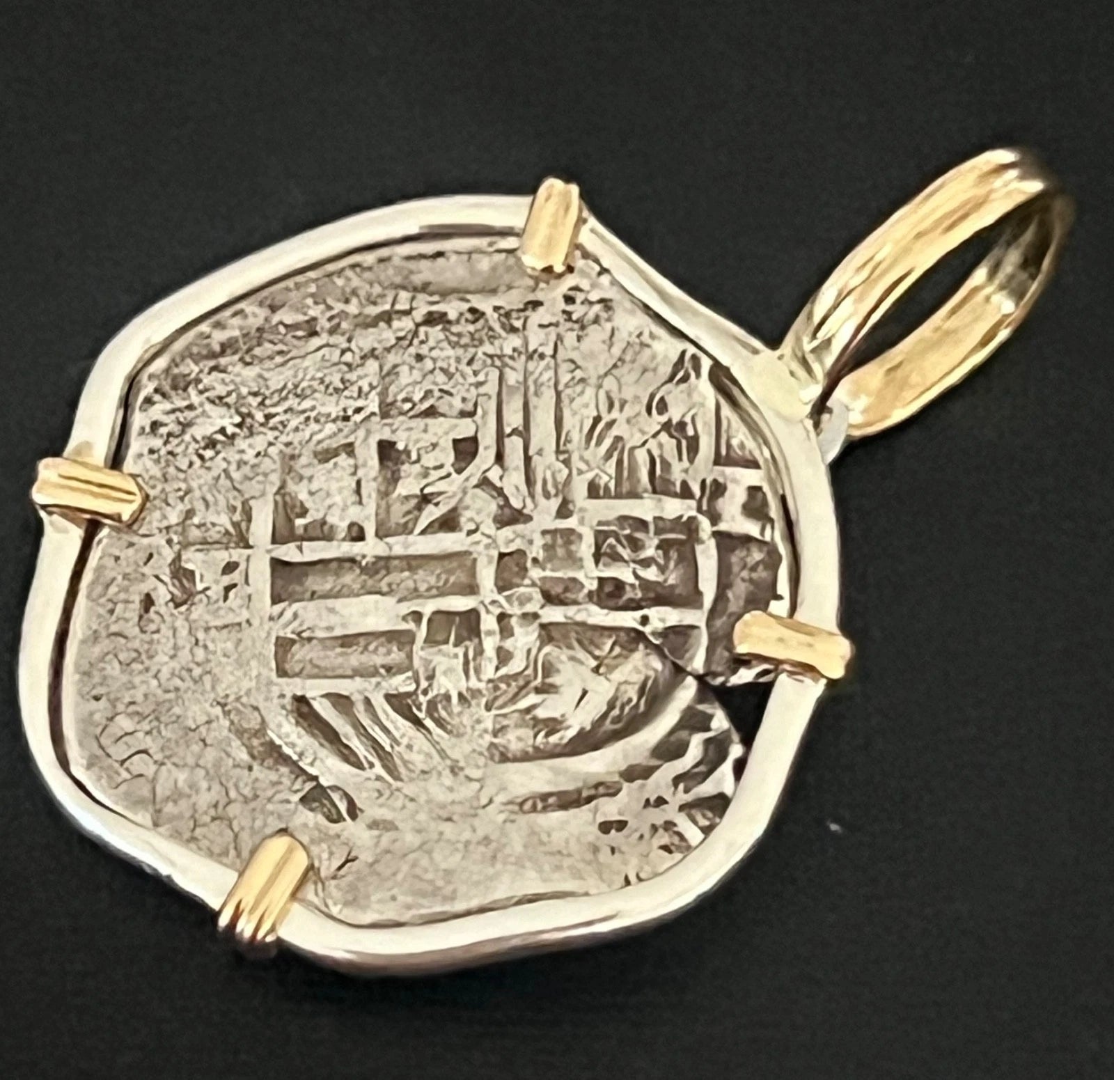 Mounted 1 REAL POTOSI Original Land Find Mounted 14k gold (ATOCHA ERA)