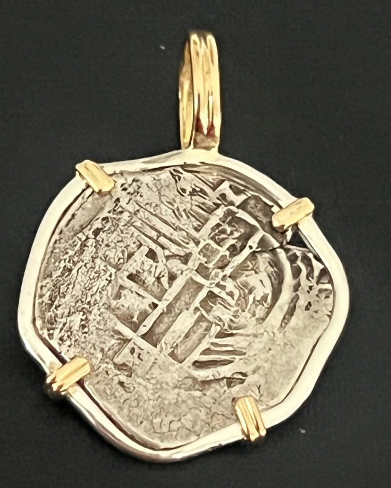 Mounted 1 REAL POTOSI Original Land Find Mounted 14k gold (ATOCHA ERA)