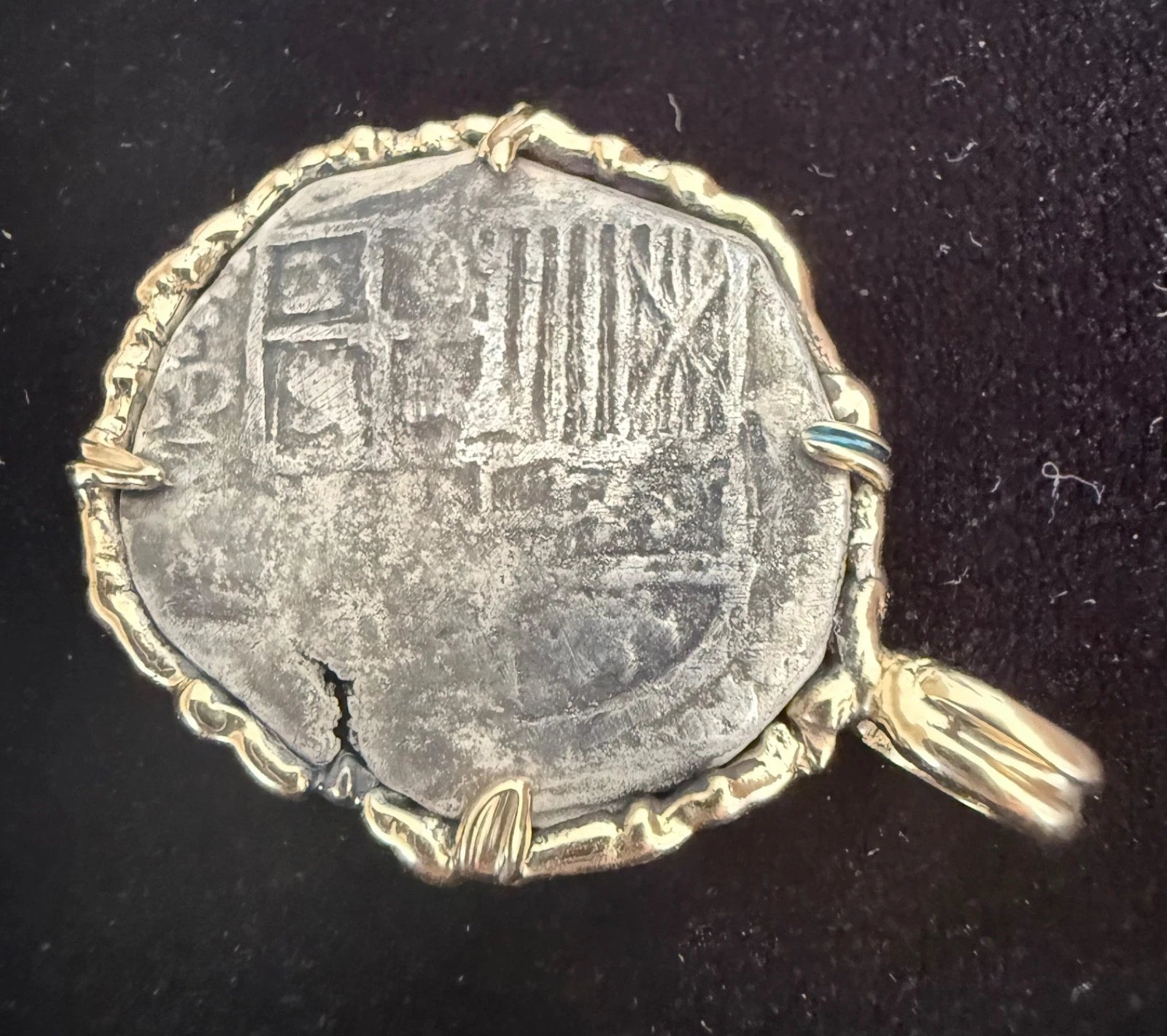 Mounted 2 REAL POTOSI Original Land Find Mounted 14k gold (ATOCHA ERA)