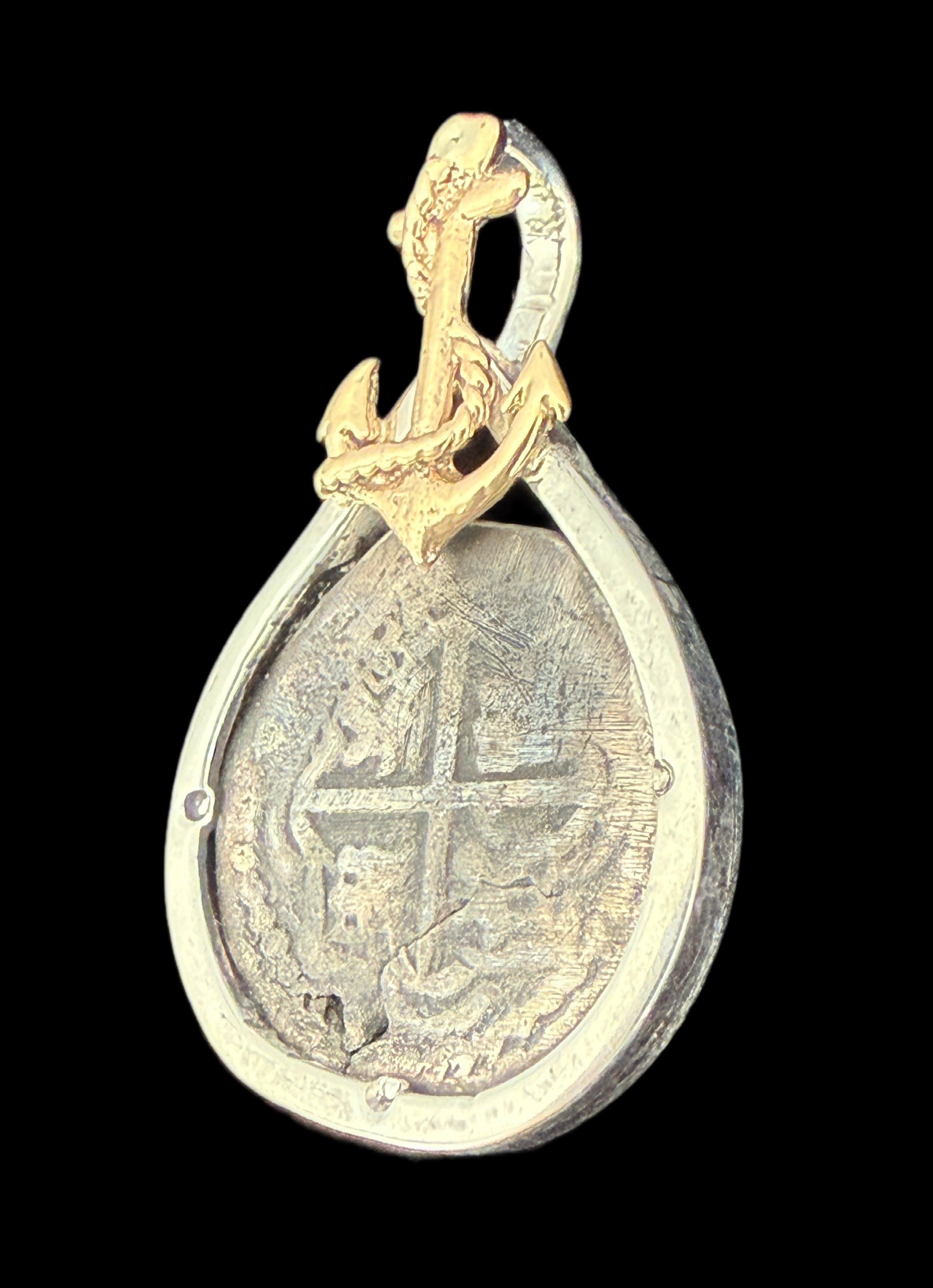 1 REAL POTOSI Original Land Find Mounted 14k gold and Silver (ATOCHA ERA)