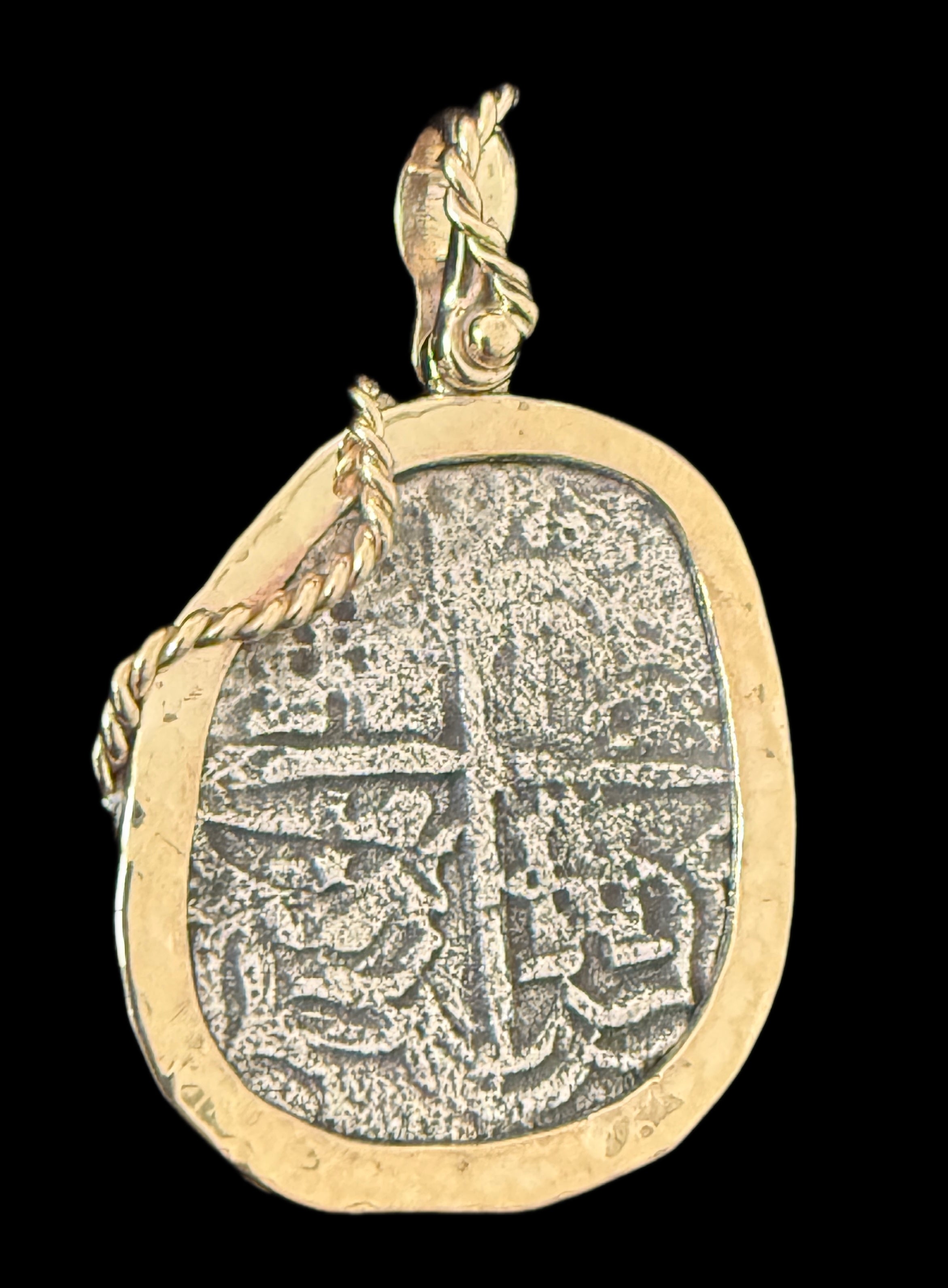 Atocha 4 Reales Grade 2 Assayer T Mounted in 5 grams 14k Gold