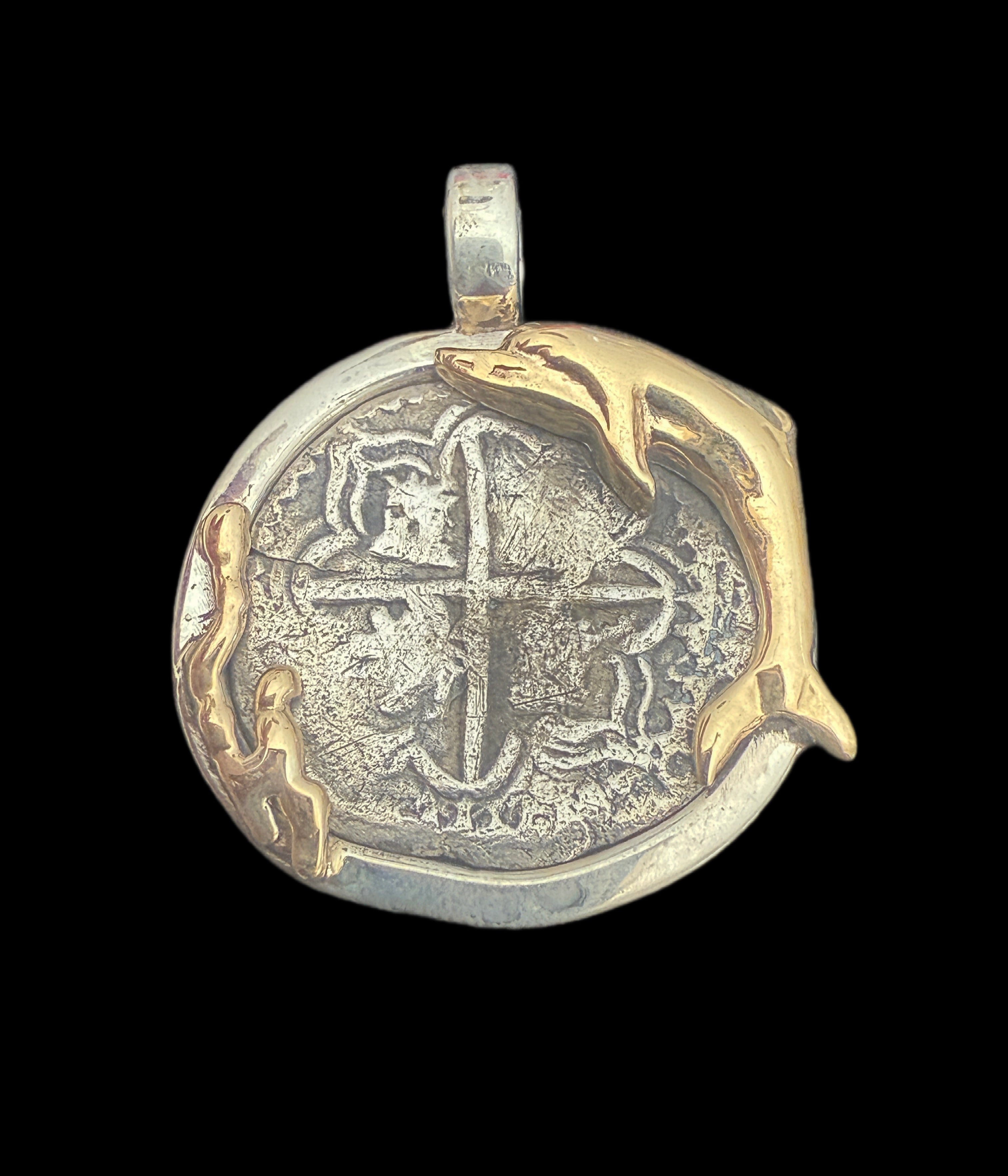 1 REAL POTOSI Original Land Find Mounted 14k gold and Silver (ATOCHA ERA)