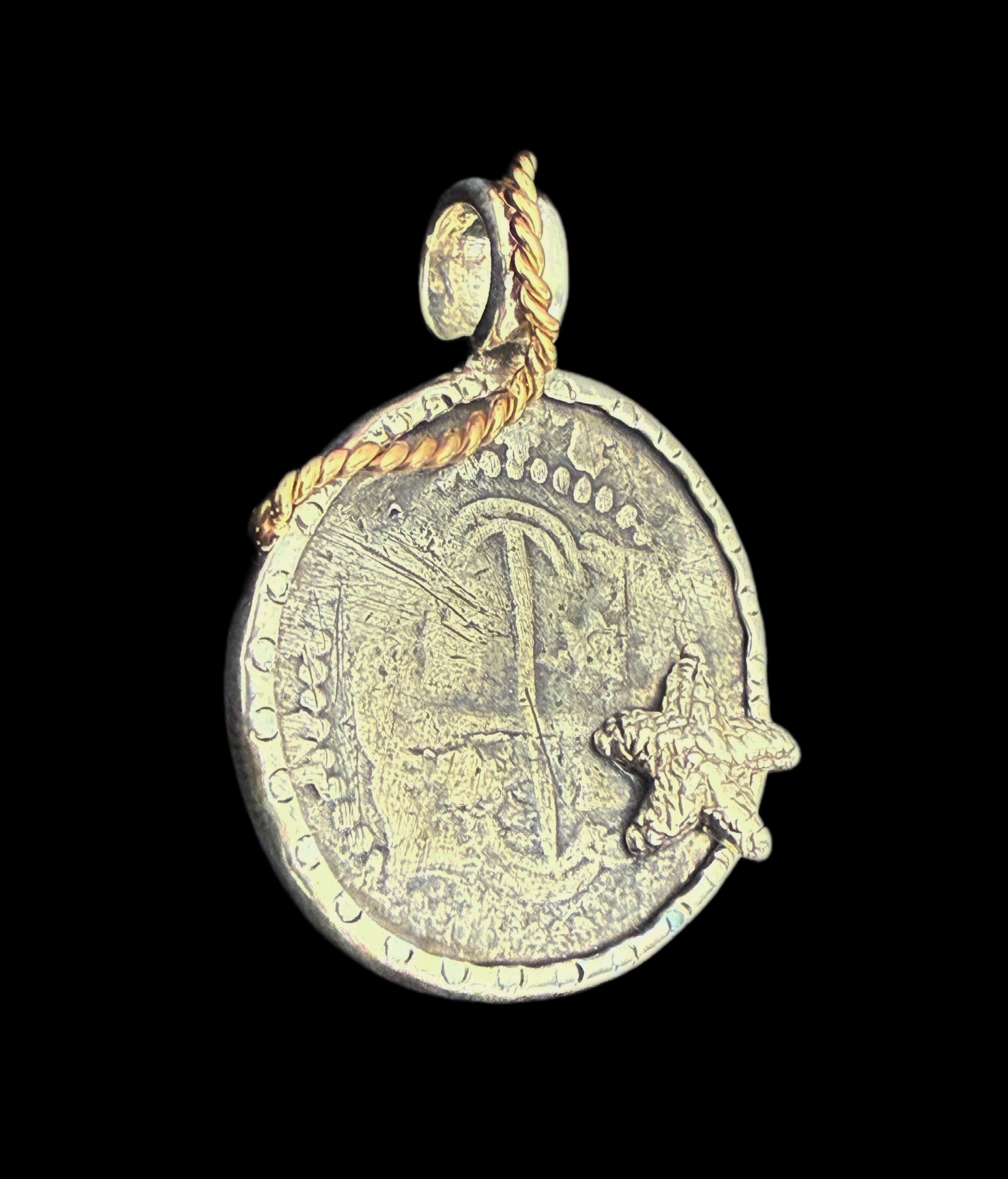 1 REAL POTOSI Original Land Find Mounted 14k gold and Silver (ATOCHA ERA)