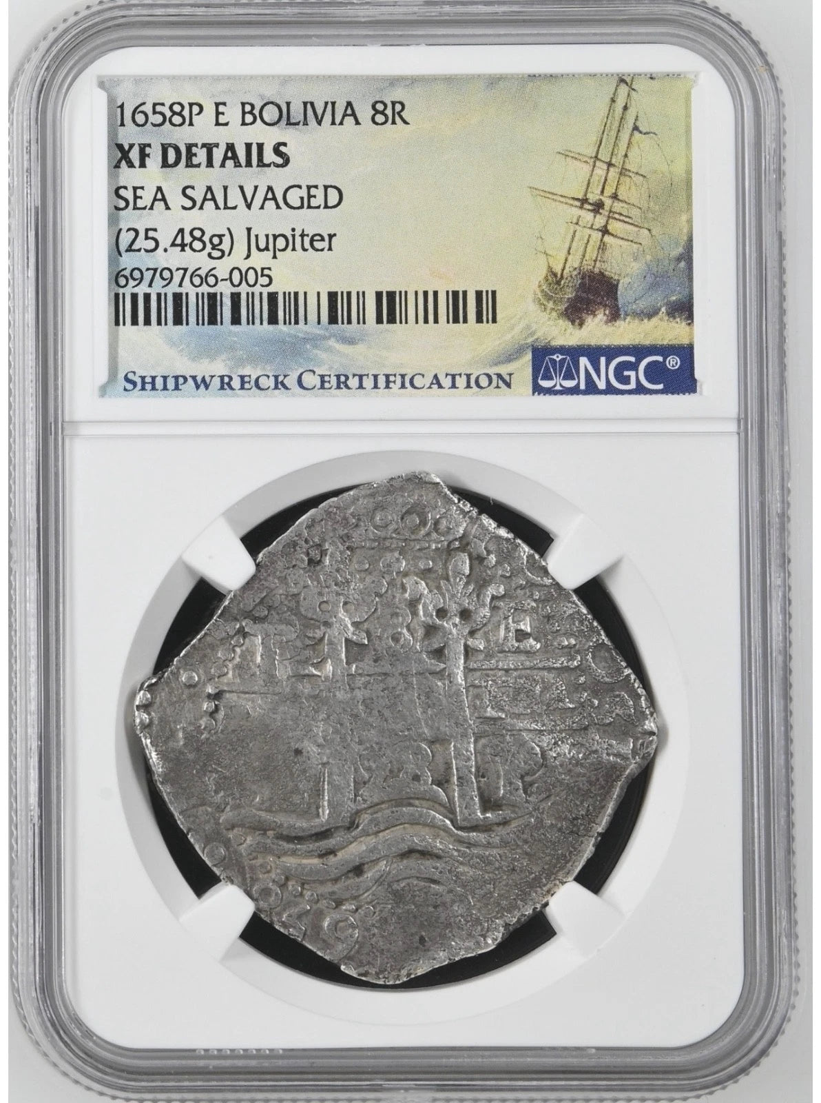 JUPITER SHIPWRECK 8 REALES Bolivia Dated 1658 NGC XF Details