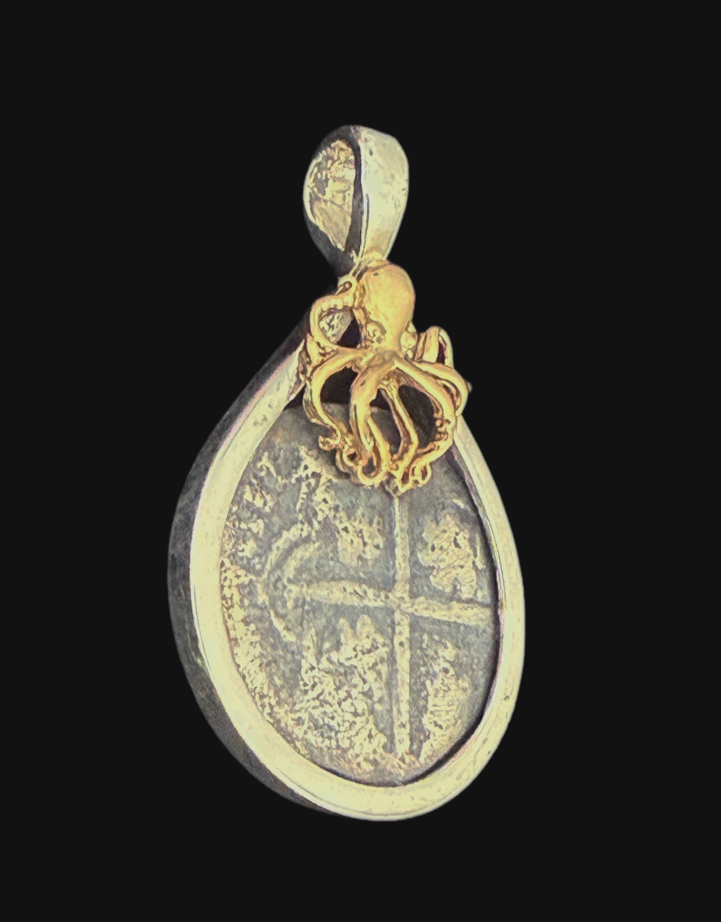 1 REAL POTOSI Original Land Find Mounted 14k gold and Silver (ATOCHA ERA)