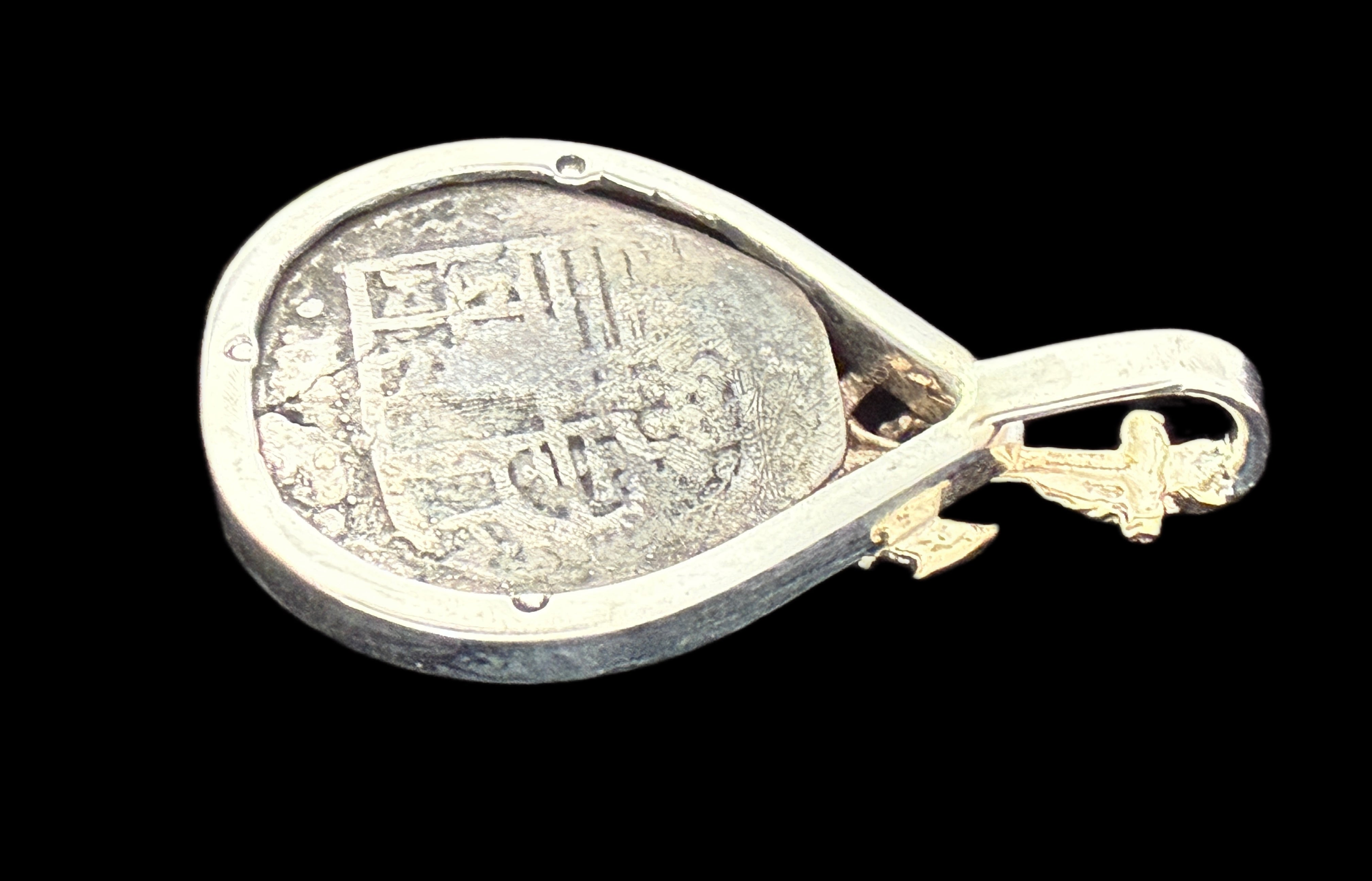 1 REAL POTOSI Original Land Find Mounted 14k gold and Silver (ATOCHA ERA)