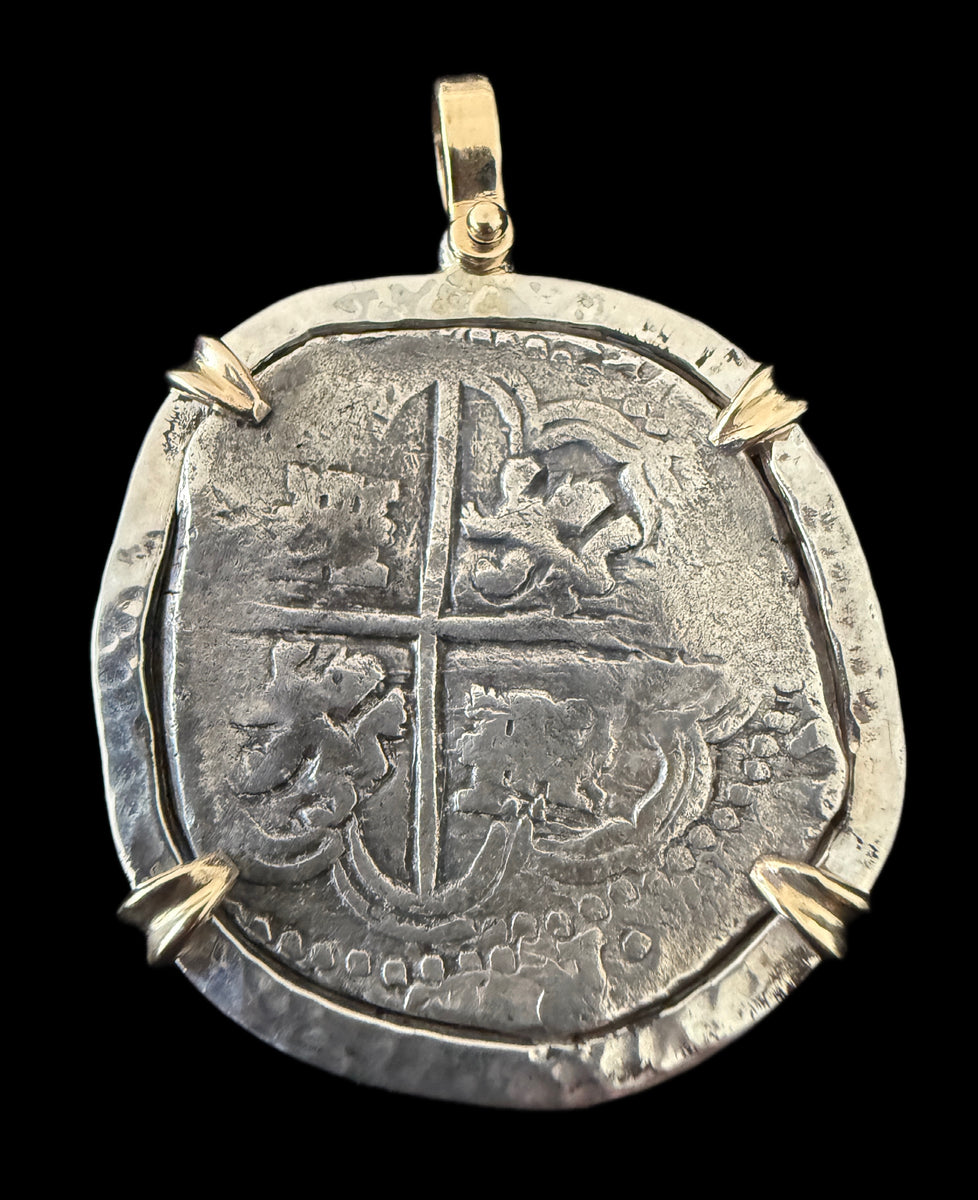 8 REALES Original Land Find Mounted 14k gold/Silver ATOCHA ERA ...
