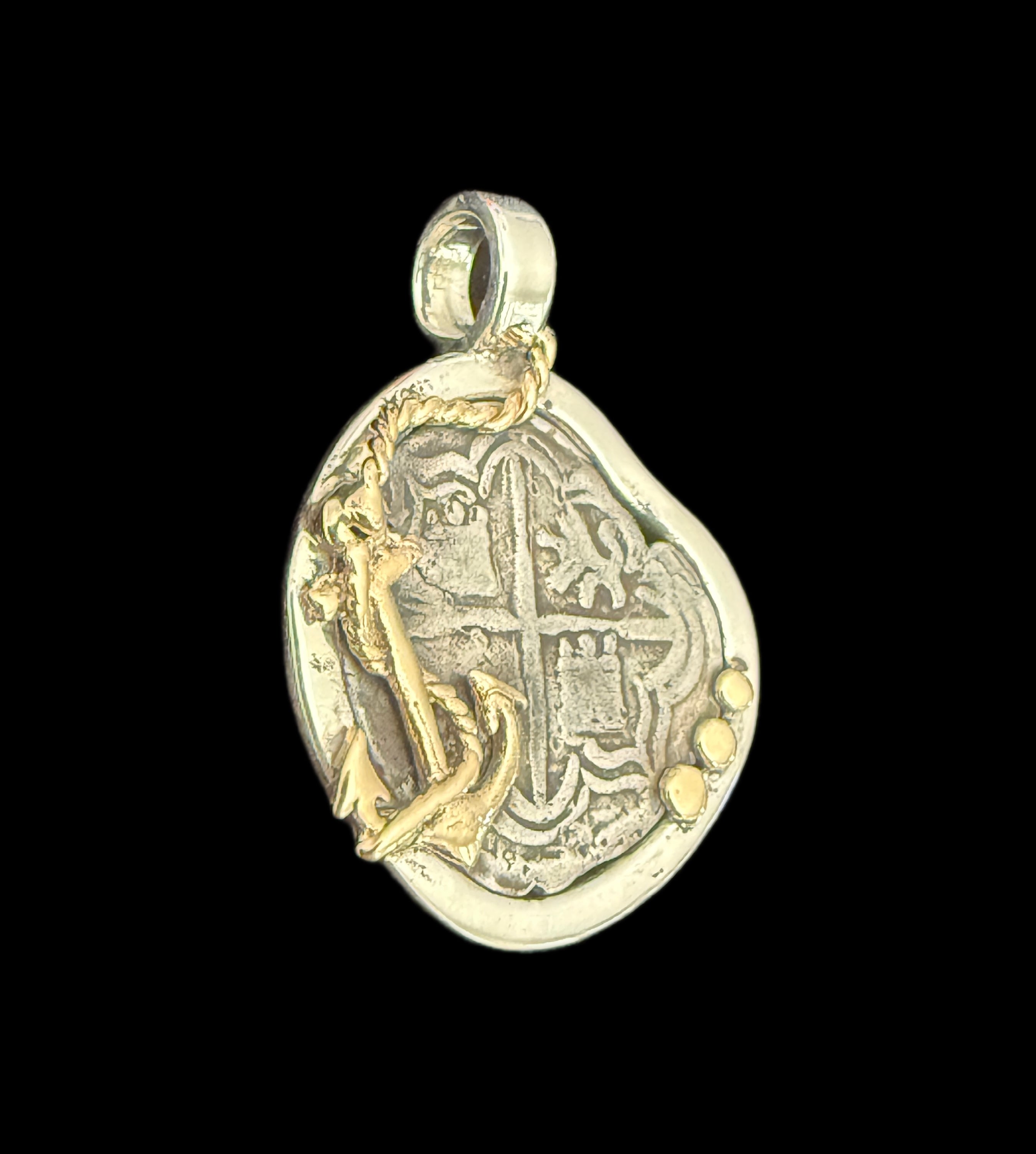 1 REAL POTOSI Original Land Find Mounted 14k gold and Silver (ATOCHA ERA)