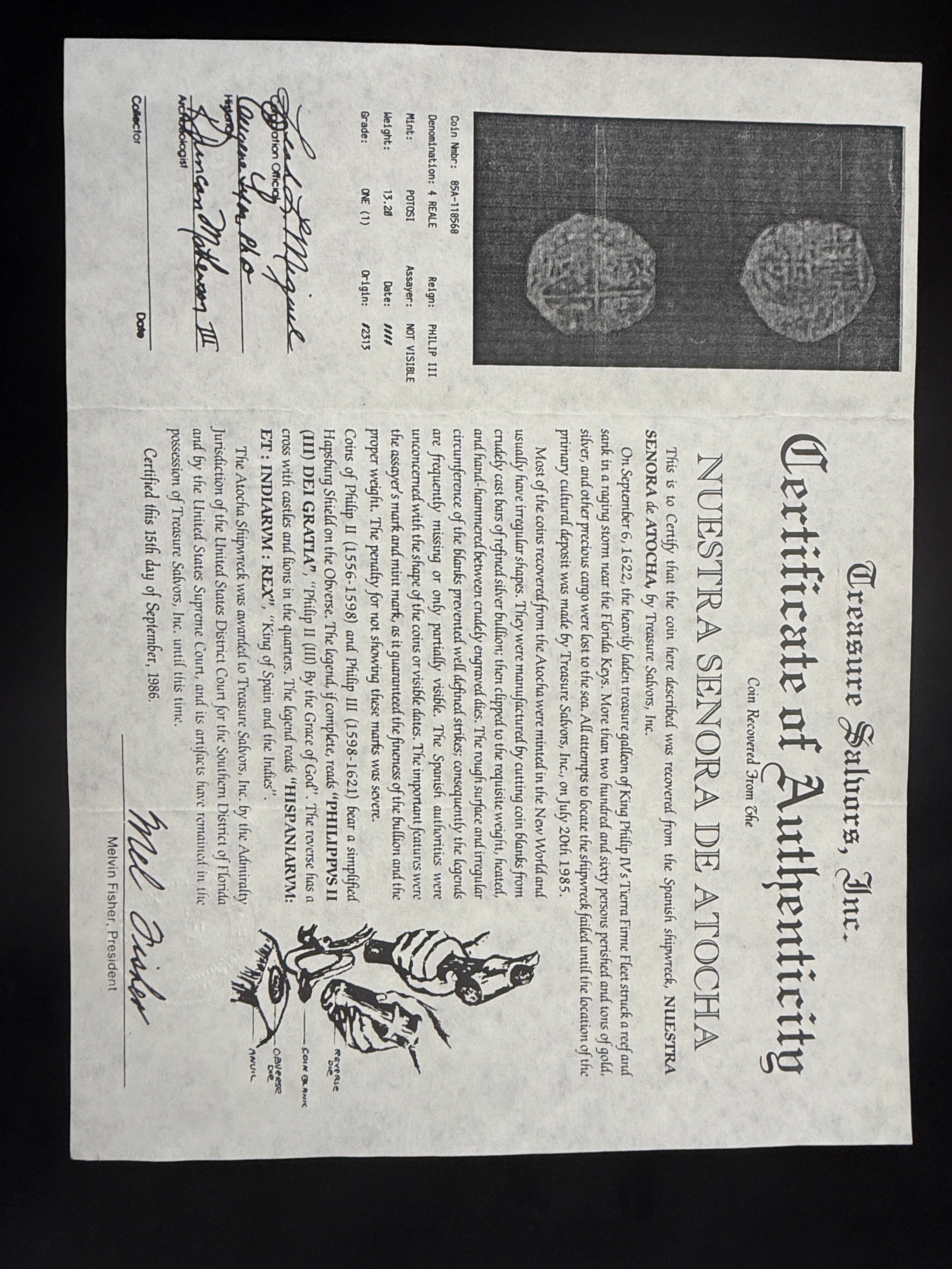 Atocha 4 Reales Grade 1 Mounted in 6.9 grams 14k Gold