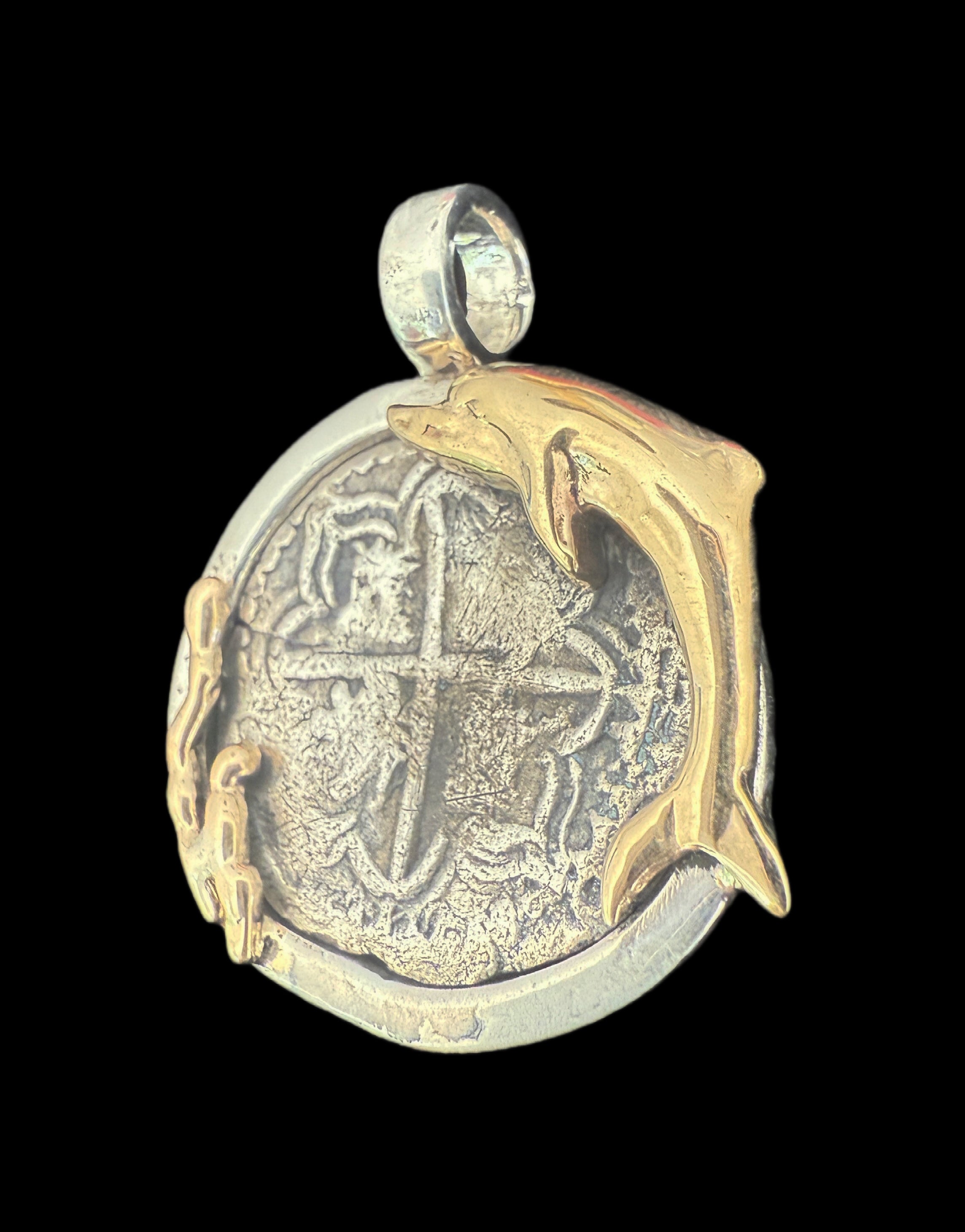 1 REAL POTOSI Original Land Find Mounted 14k gold and Silver (ATOCHA ERA)