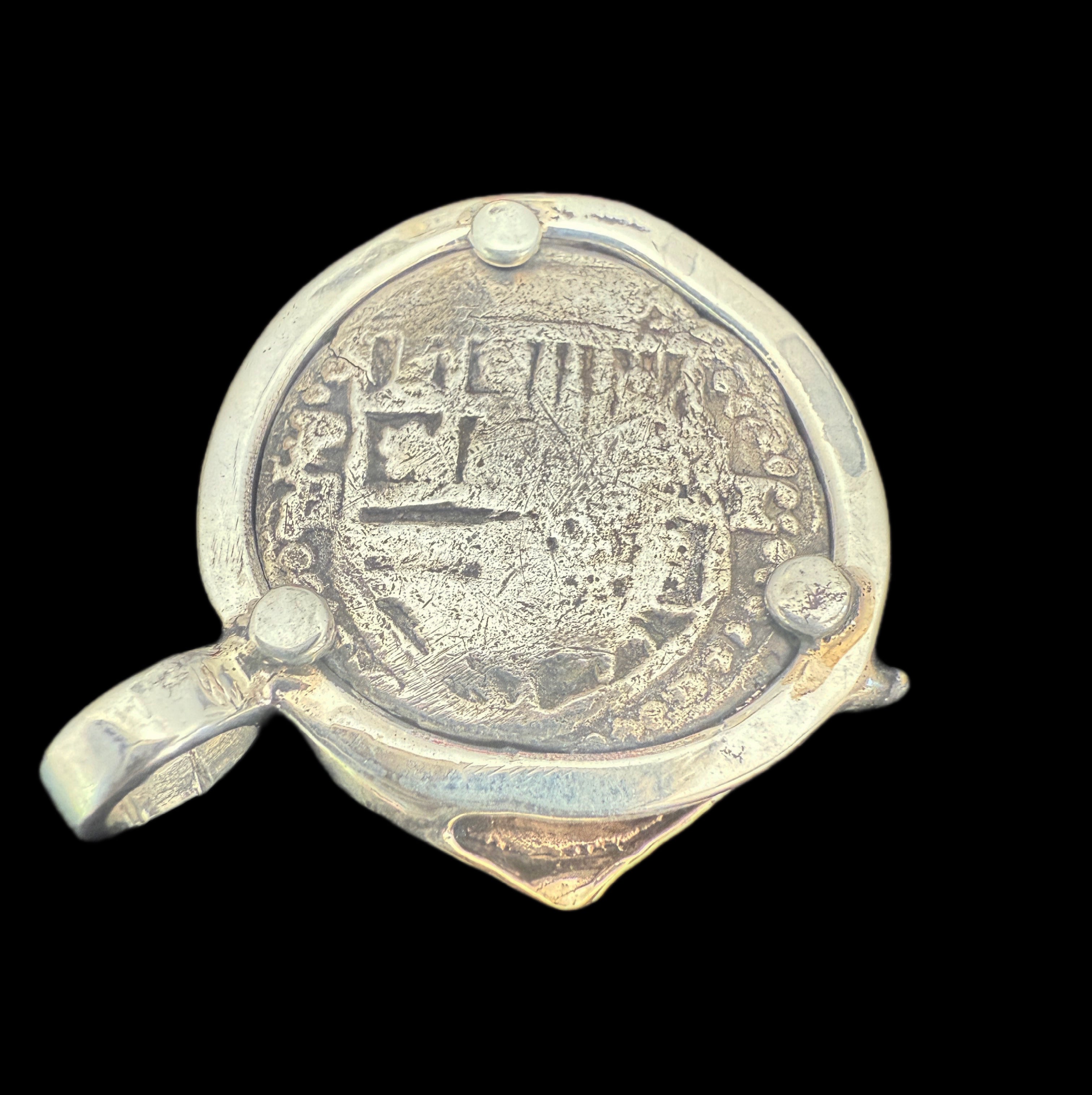 1 REAL POTOSI Original Land Find Mounted 14k gold and Silver (ATOCHA ERA)