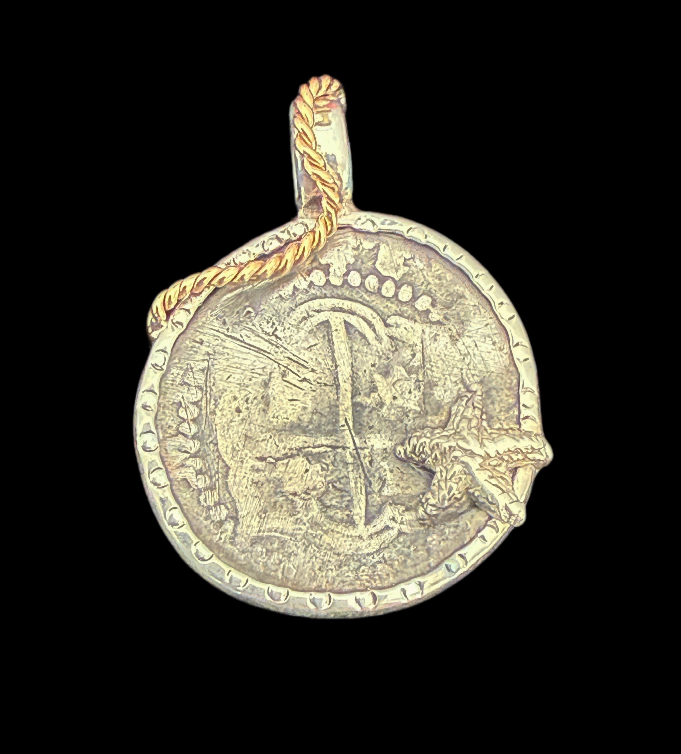 1 REAL POTOSI Original Land Find Mounted 14k gold and Silver (ATOCHA ERA)