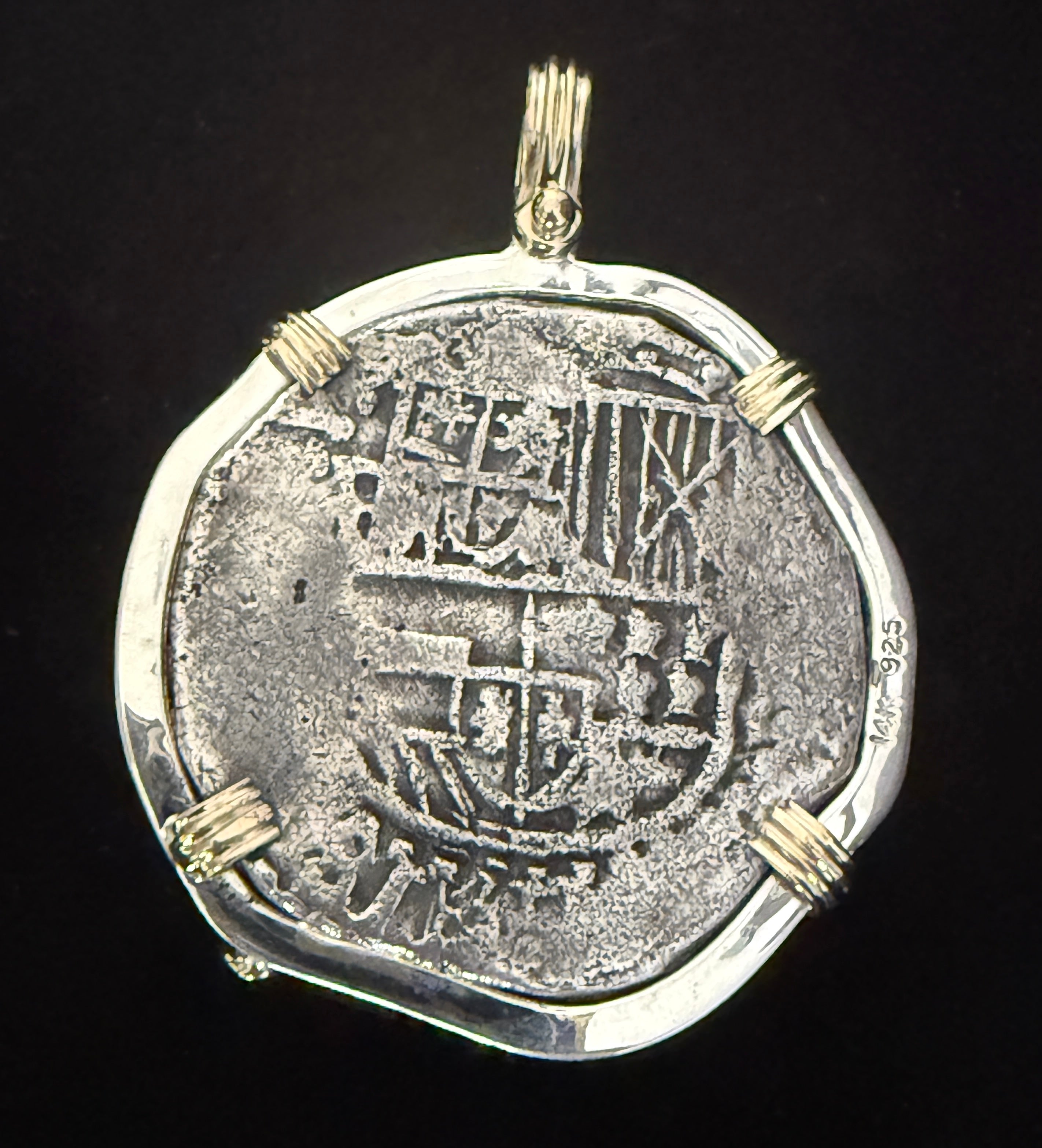 Atocha 8 Reales Grade 2 Mounted in 14k Gold and Silver