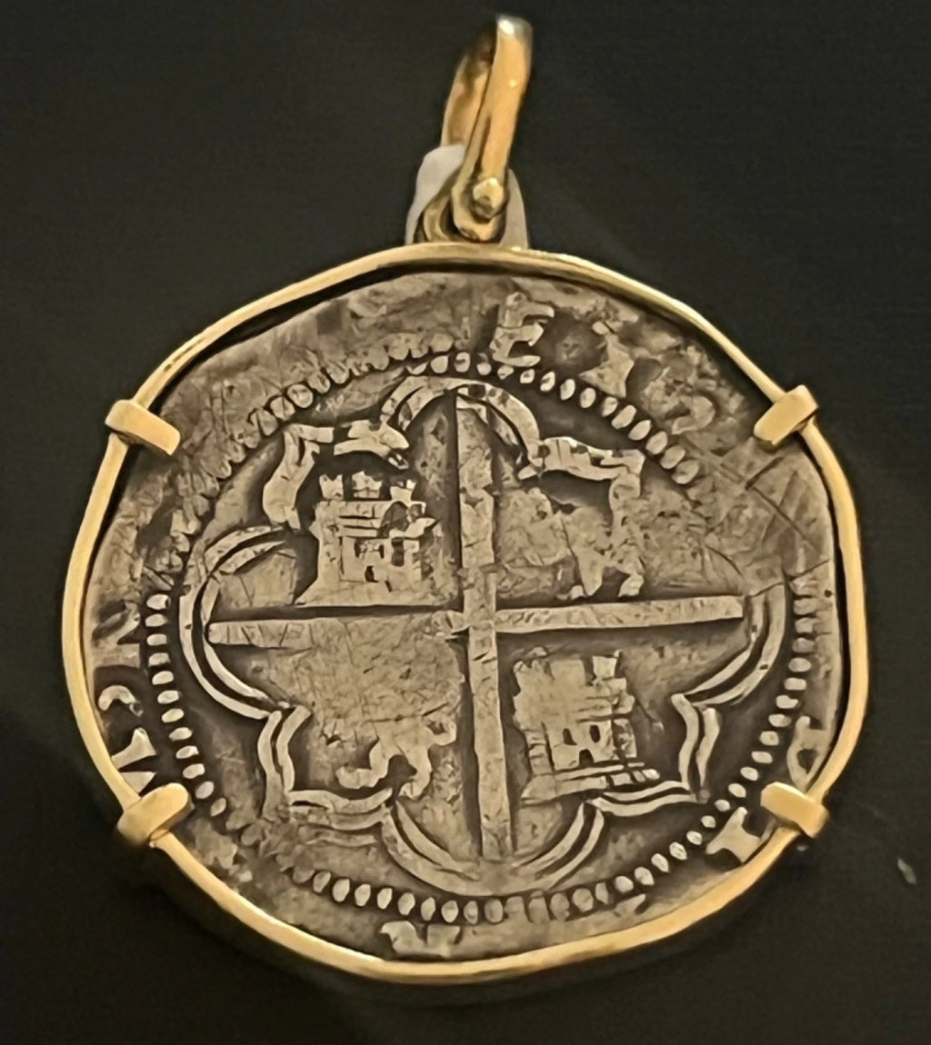 4 REALES Original Land Find Mounted 14k gold ATOCHA ERA