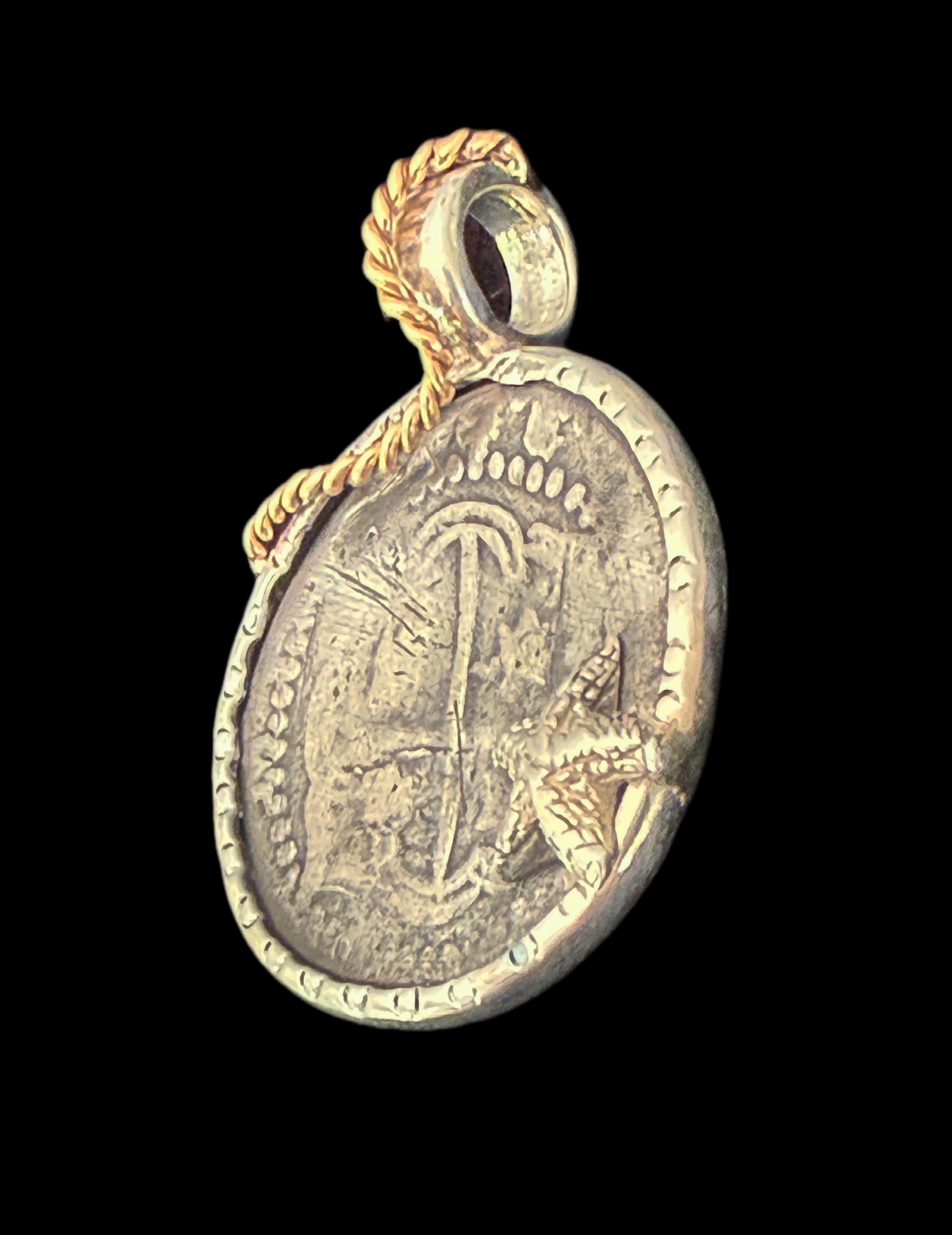 1 REAL POTOSI Original Land Find Mounted 14k gold and Silver (ATOCHA ERA)