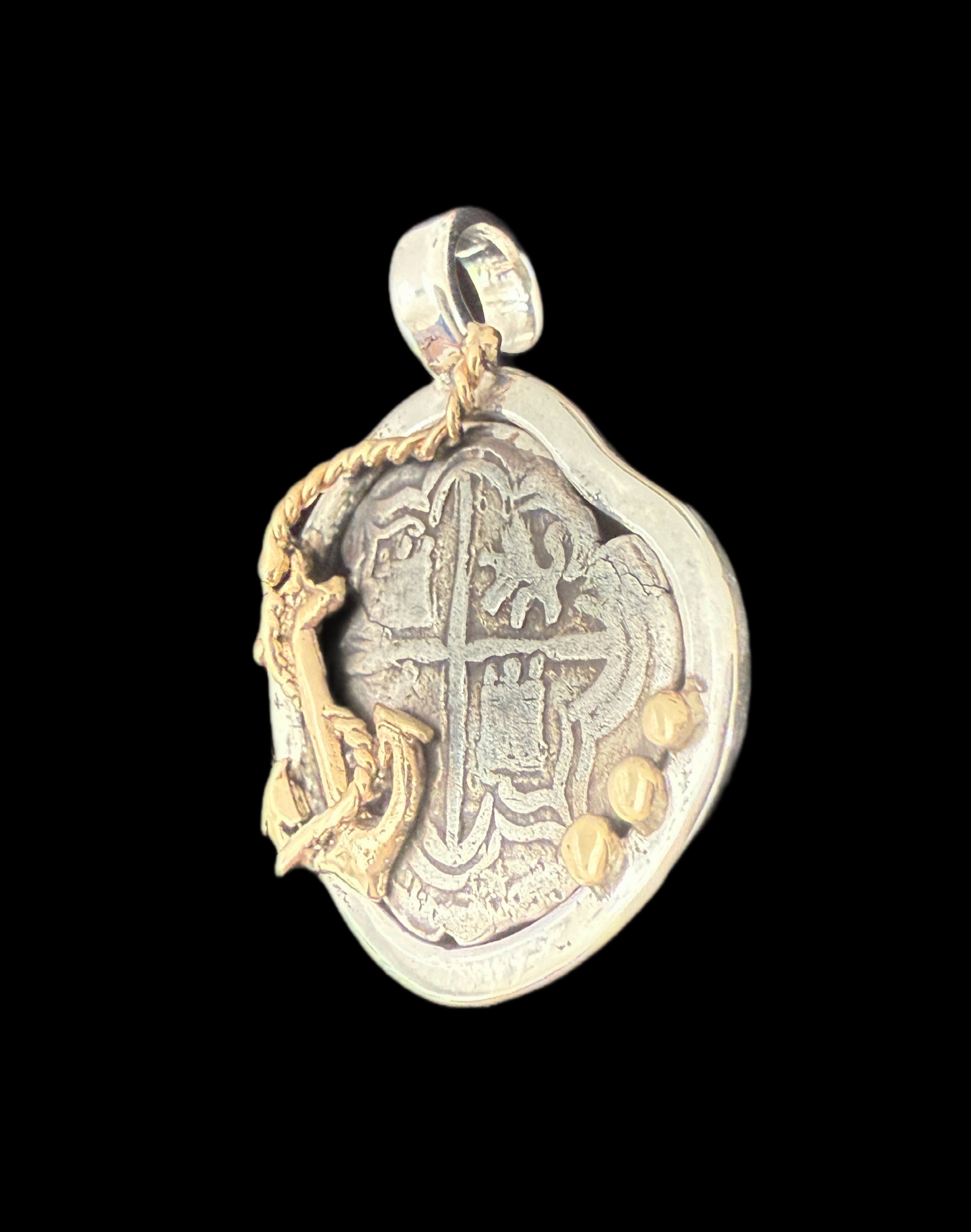 1 REAL POTOSI Original Land Find Mounted 14k gold and Silver (ATOCHA ERA)