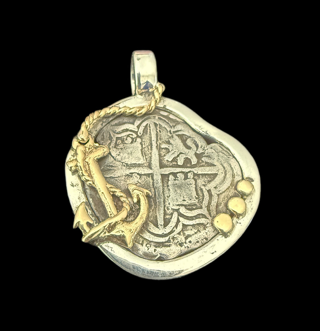 1 REAL POTOSI Original Land Find Mounted 14k gold and Silver (ATOCHA ERA)