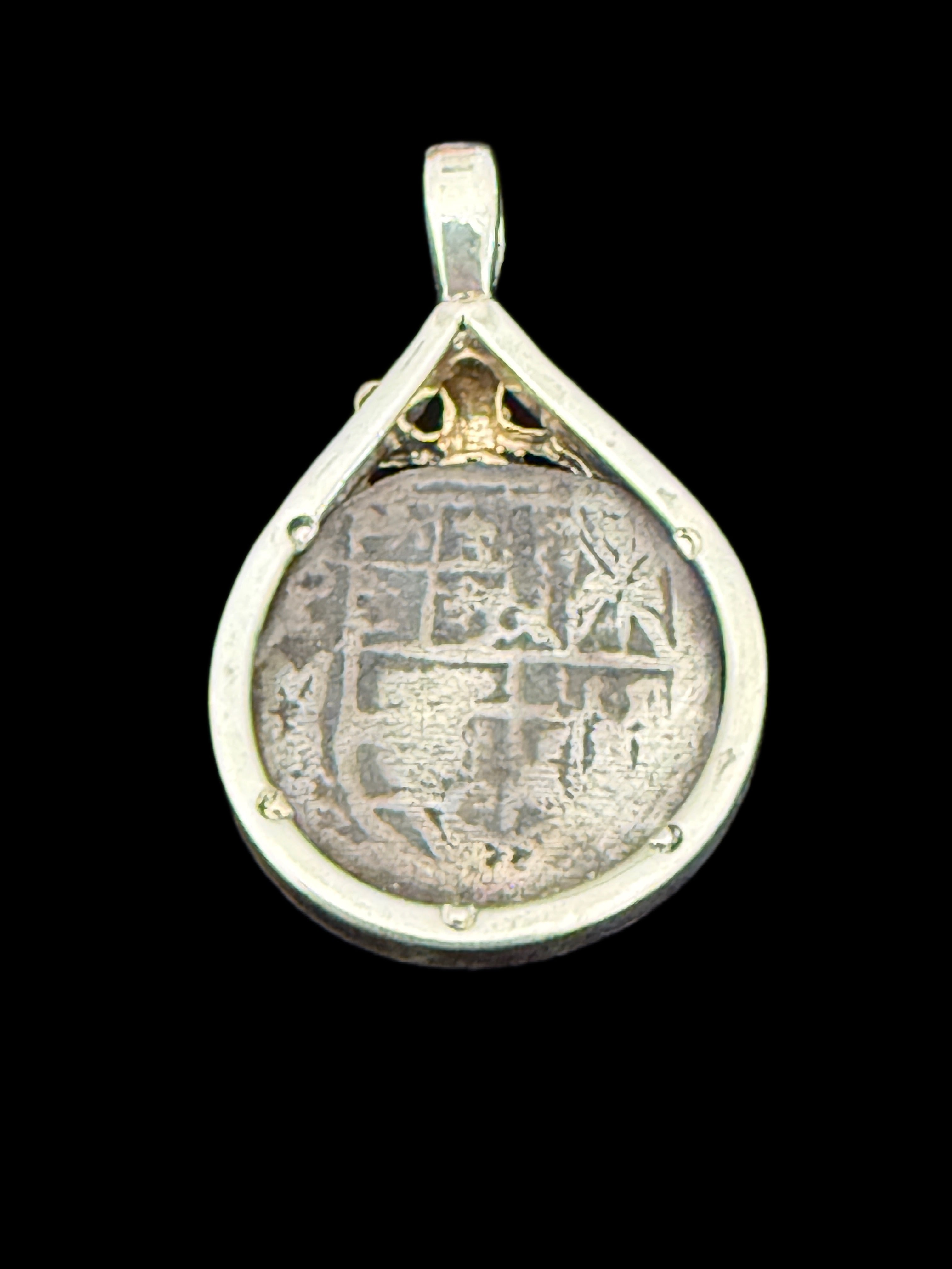 1 REAL POTOSI Original Land Find Mounted 14k gold and Silver (ATOCHA ERA)