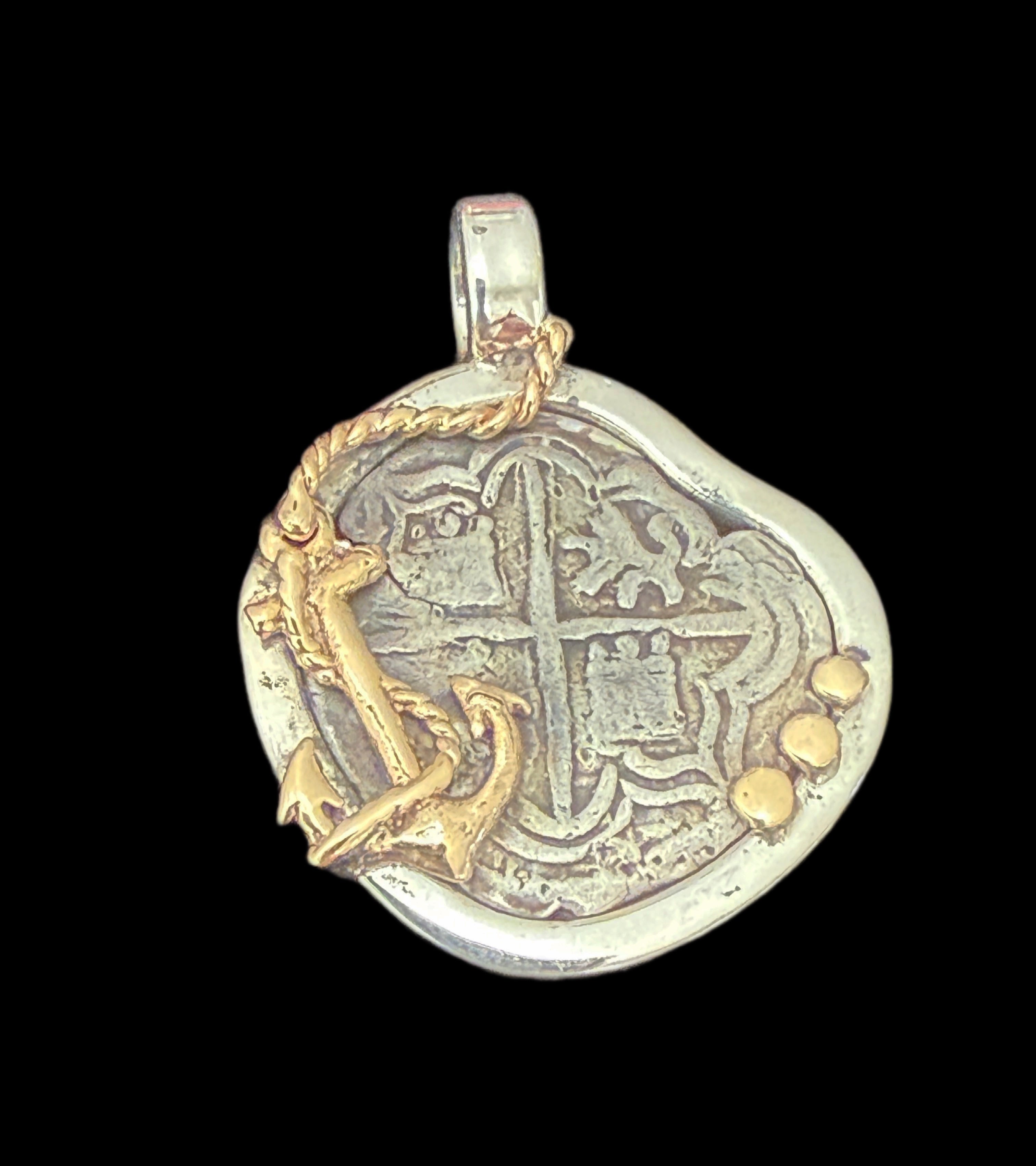 1 REAL POTOSI Original Land Find Mounted 14k gold and Silver (ATOCHA ERA)