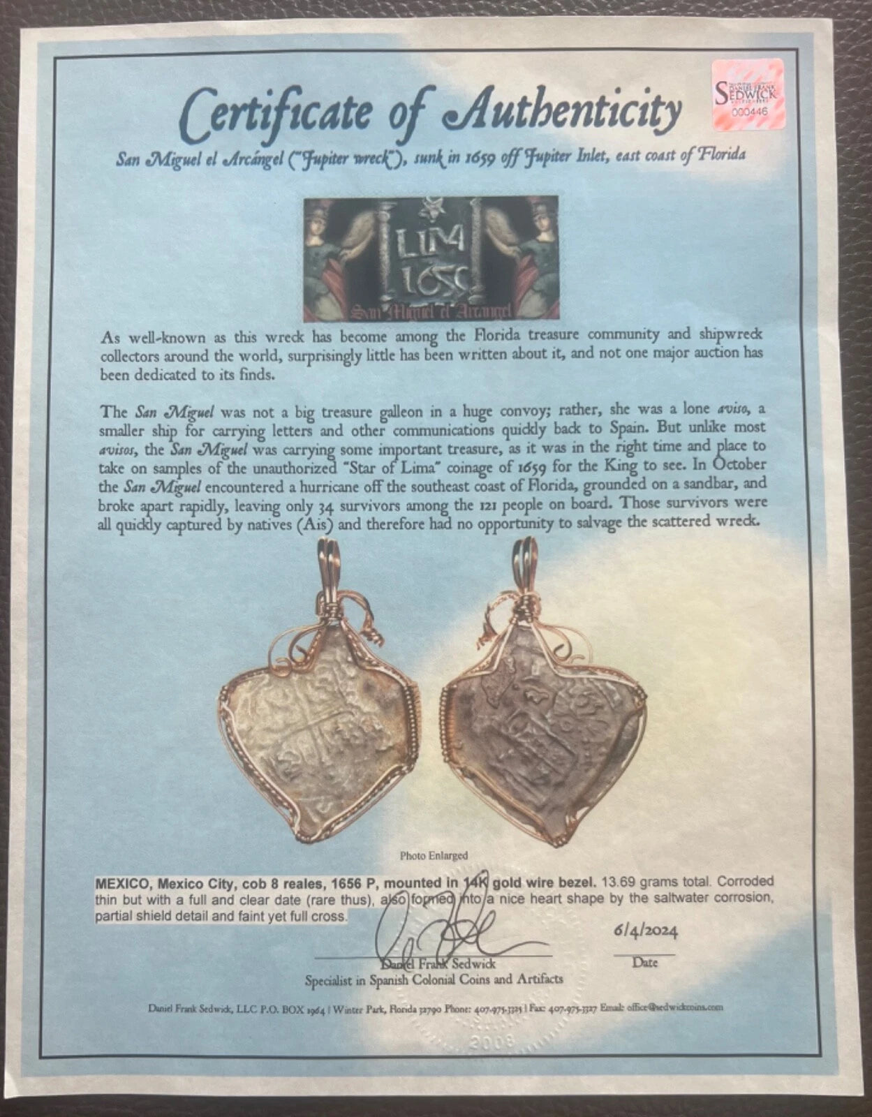 JUPITER SHIPWRECK 8 REALES Mexico Dated 1656 NGC Graded 14k Bezel