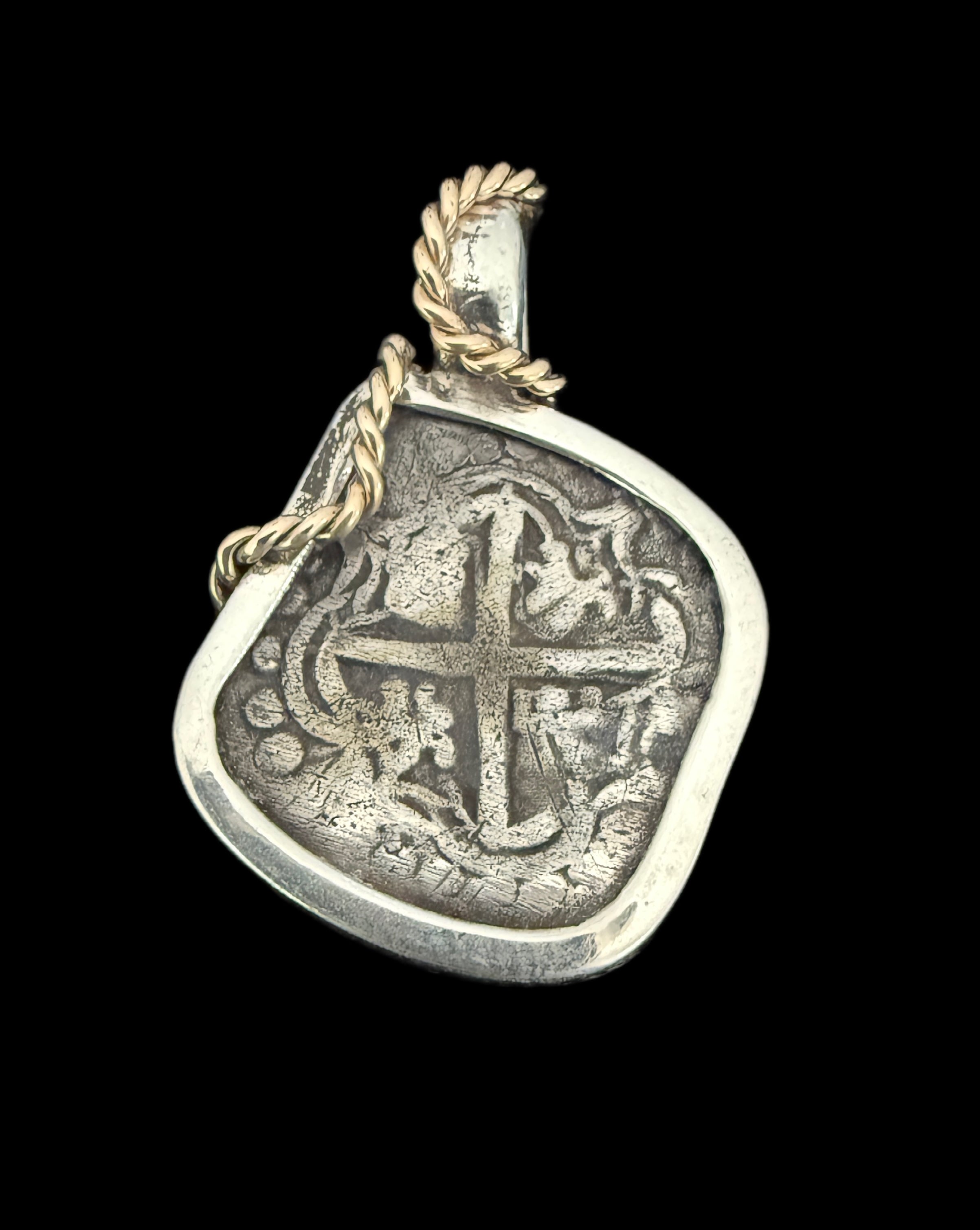 1 REAL POTOSI Original Land Find Mounted 14k gold and Silver (ATOCHA ERA)