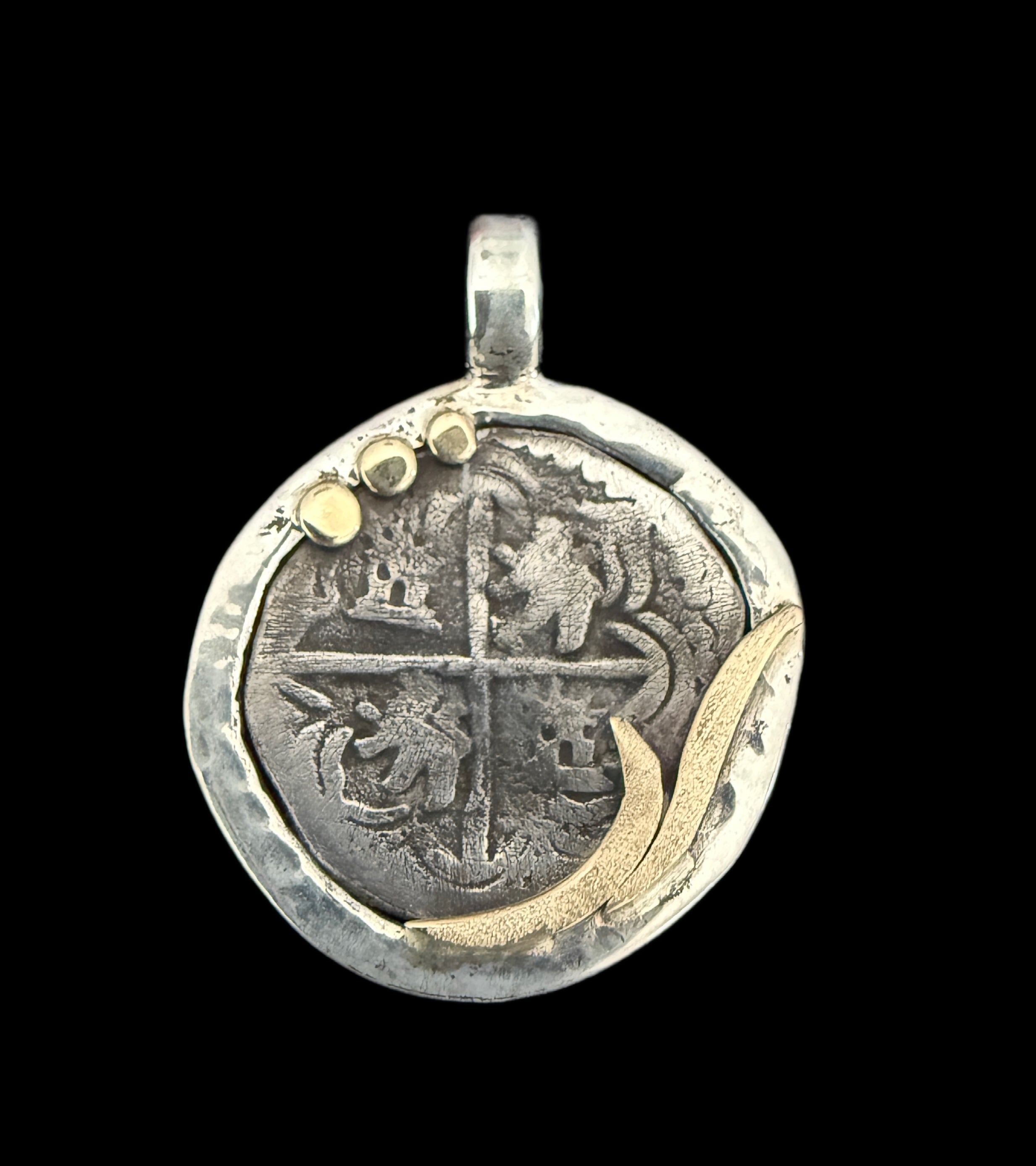 1 REAL POTOSI Original Land Find Mounted 14k gold and Silver (ATOCHA ERA)